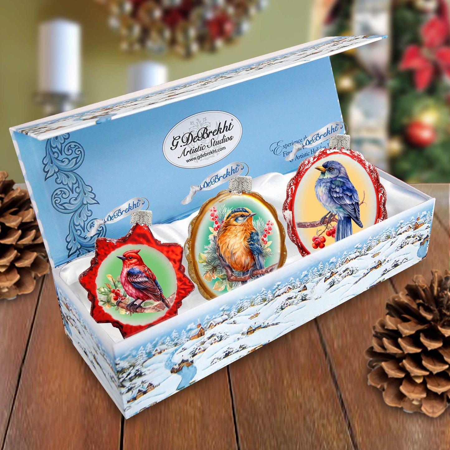 Forest Birds Mercury Glass Ornaments Set of 3 by G. Debrekht - Wildlife Holiday Décor - 770147S3