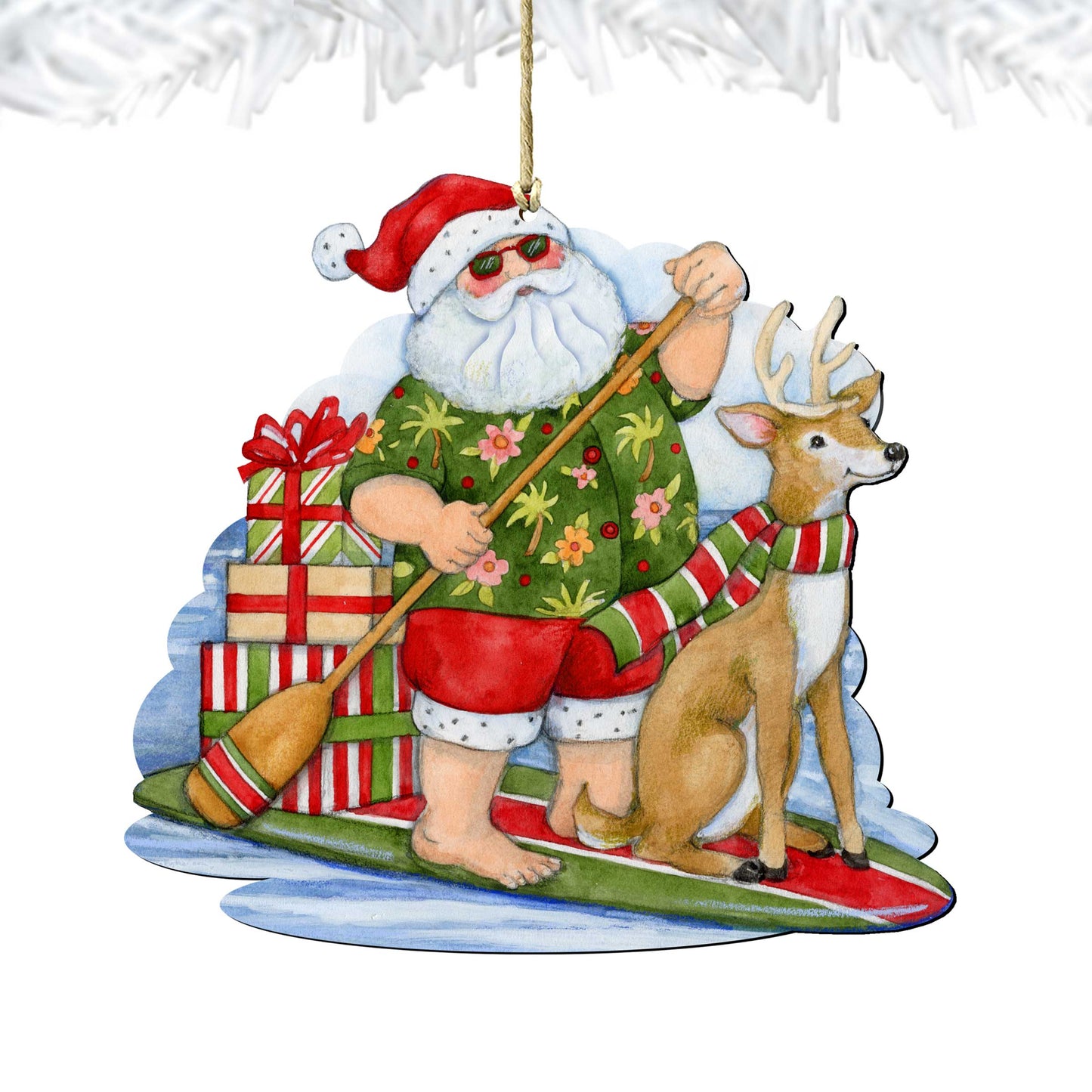 Christmas Decoration Paddleboarding Santa - Handmade Wooden Tree Ornament by Susan Winget - 8471114-SW