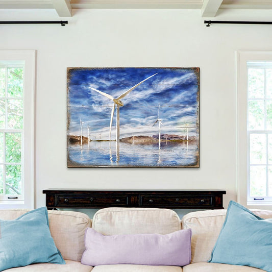 Wind Turbines Wood Wooden Coastal Wall Art by Nature Wonders - Coastal Sea-Life Decor - 95234B