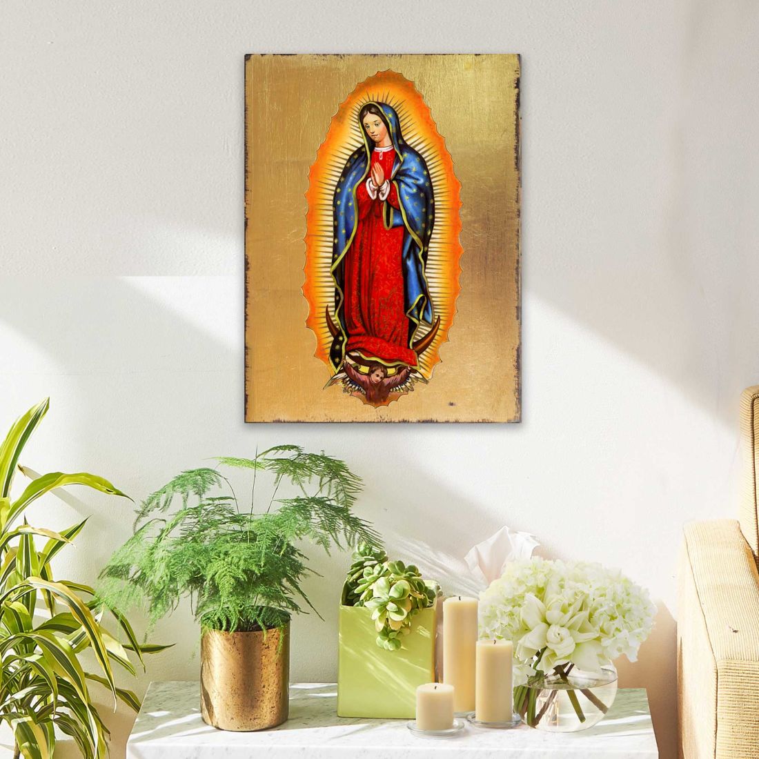 Lady of Guadalupe Wooden Gold Plated Religious Catholic Sacred Icon - Inspirational Icon Decor - 85032