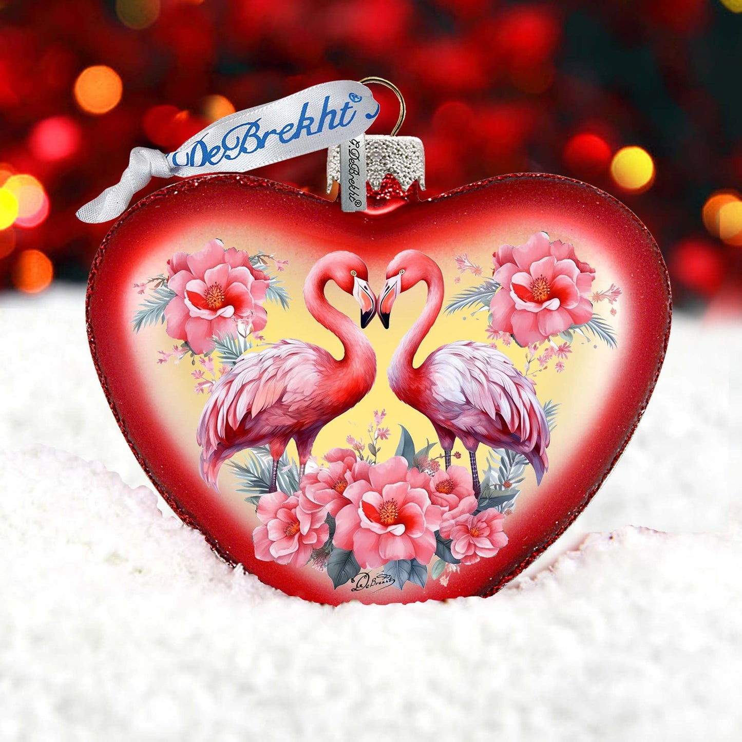 Flamingo Love Heart Glass Ornament by G. Debrekht Christmas Decor - 753-013