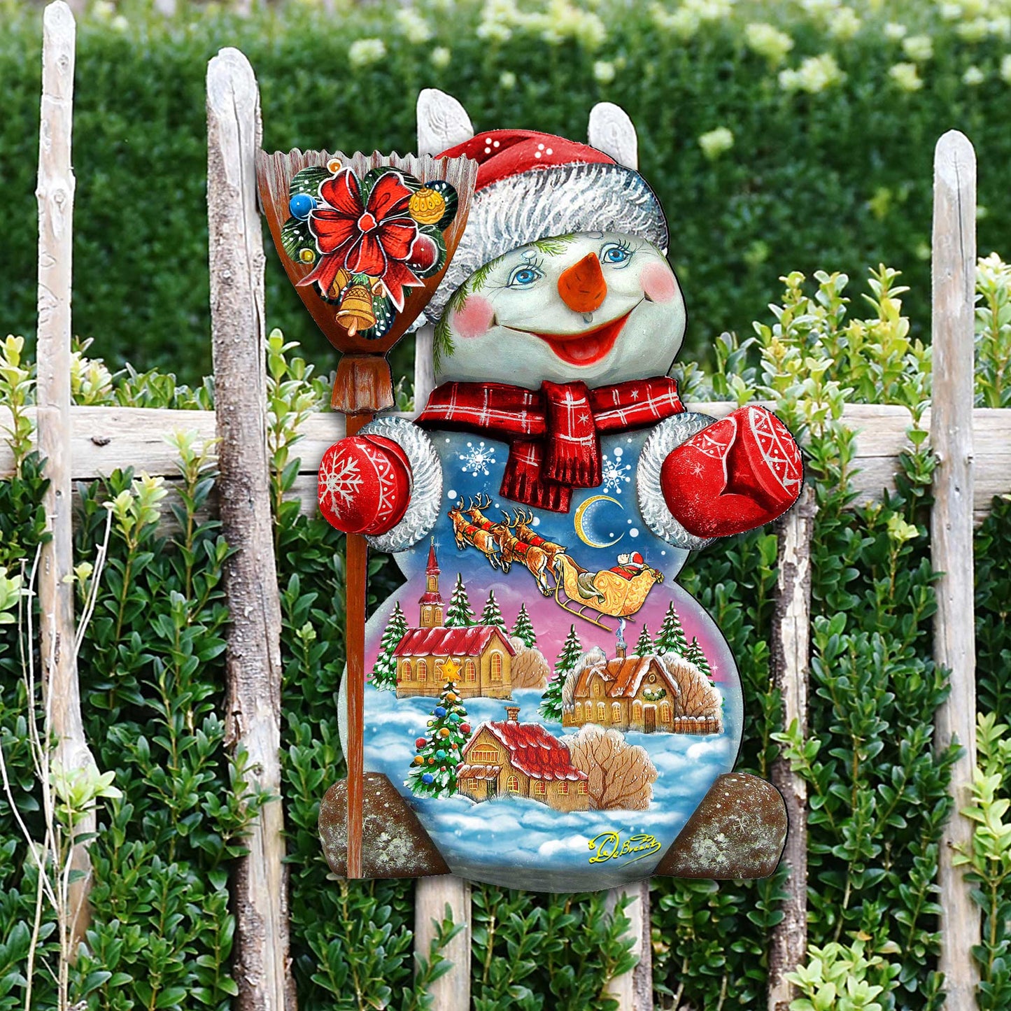 Santa In the Night Sky Snowman Door Decor by G. DeBrekht - Christmas Santa Snowman Decor - 818158H