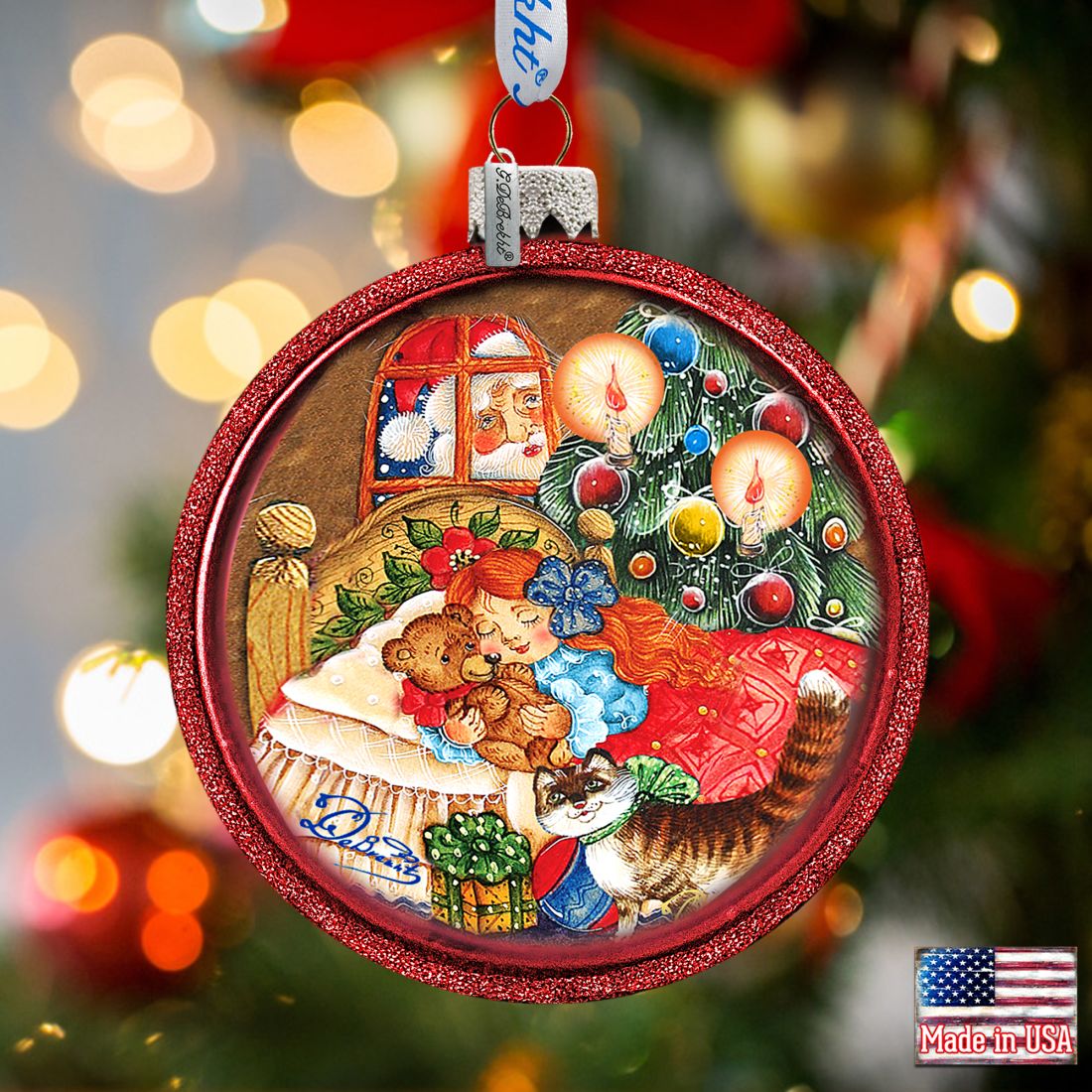 Christmas Night Glass Ornament by G. DeBrekht - Christmas Santa Snowman Decor - 764-016