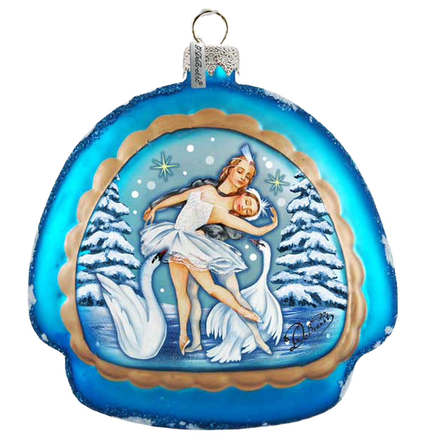 Swan lake rainbow, Scenic Glass Ornament by G. DeBrekht 756-004