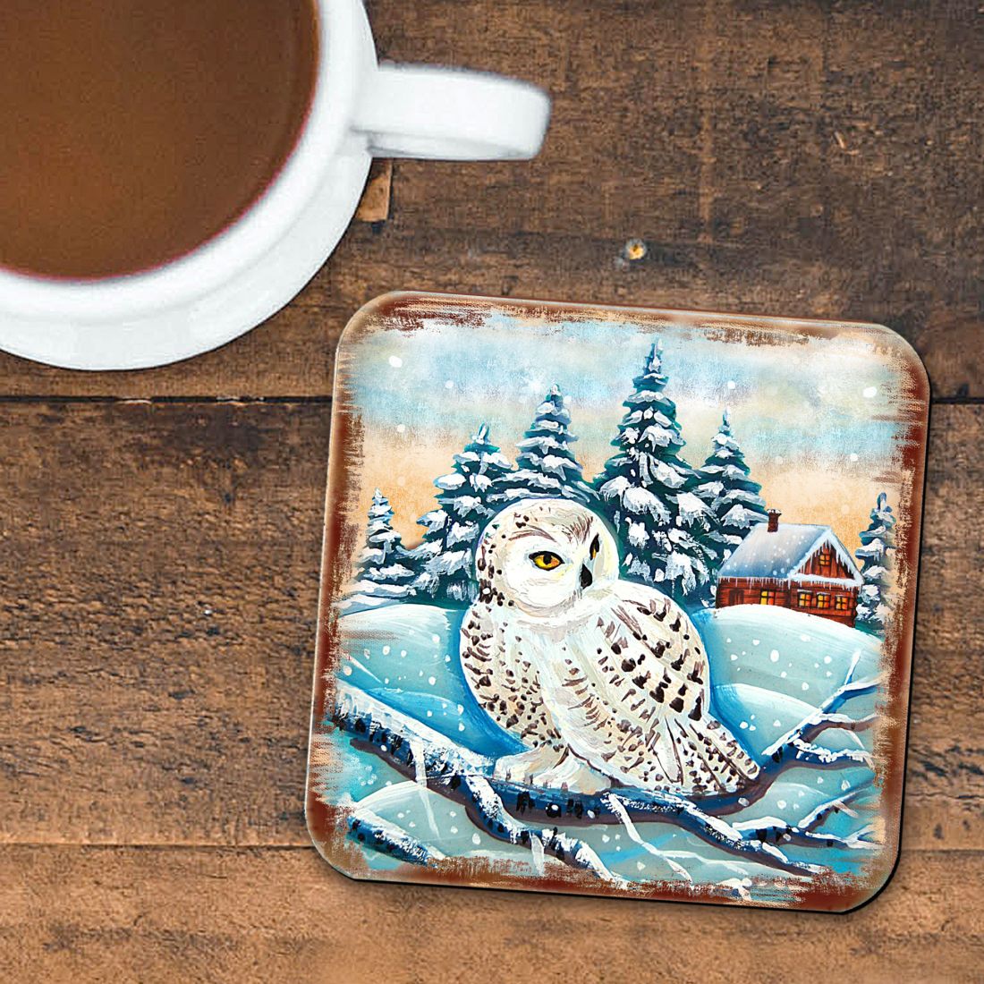 Owl Wooden Cork Coasters Gift Set of 4 by Nature Wonders - Nature Wildlife Decor  - 95213C-S4