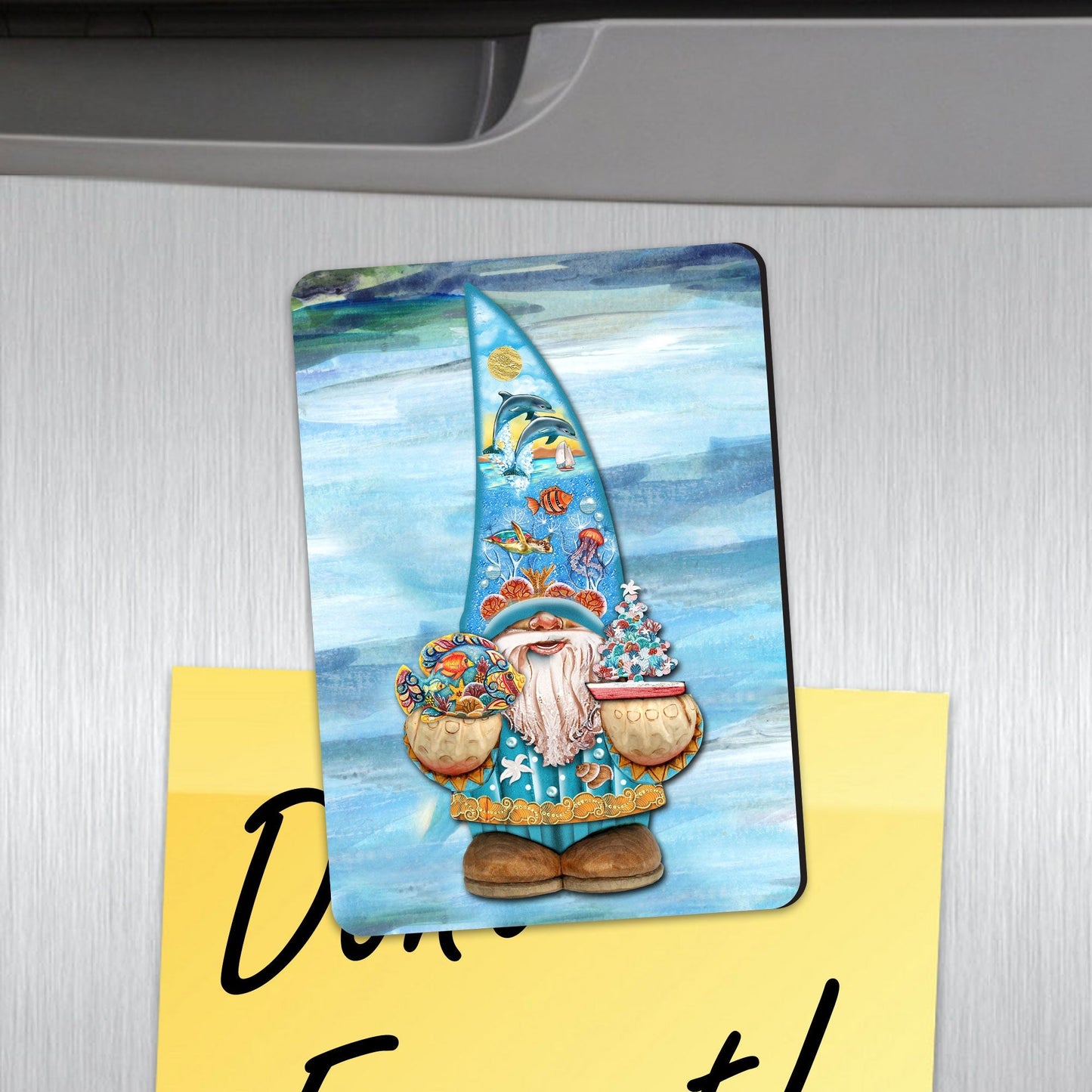 Sea Life Gnome Coastal Refrigerator Wooden Magnets Set of 3