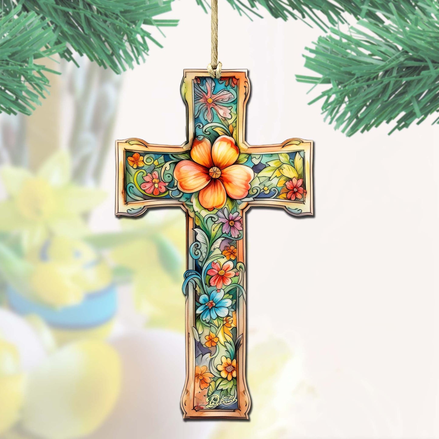 Blossom Cross Wooden Ornaments by G. DeBrekht Easter Spring Decor - 8688165