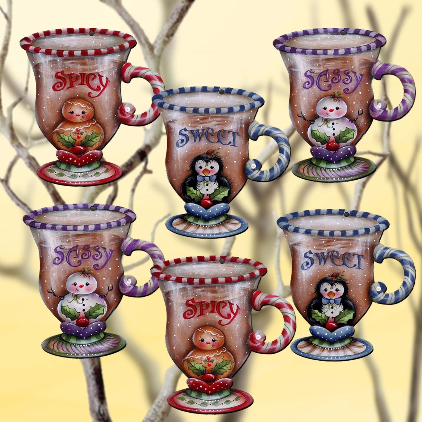 Sweet and Spicy Season Decorative Wooden Clip-on Ornaments Set of 6 by Jamie Mills-Price - Christmas Decor - 8090053C-MP-S6