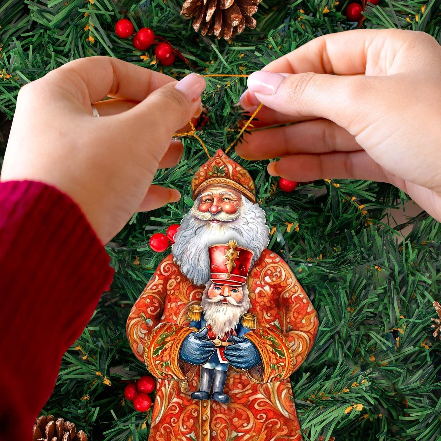 Santa's Holiday Nutcracker Wooden Ornaments by G. Debrekht - Christmas Santa Snowman Decor - 8691401