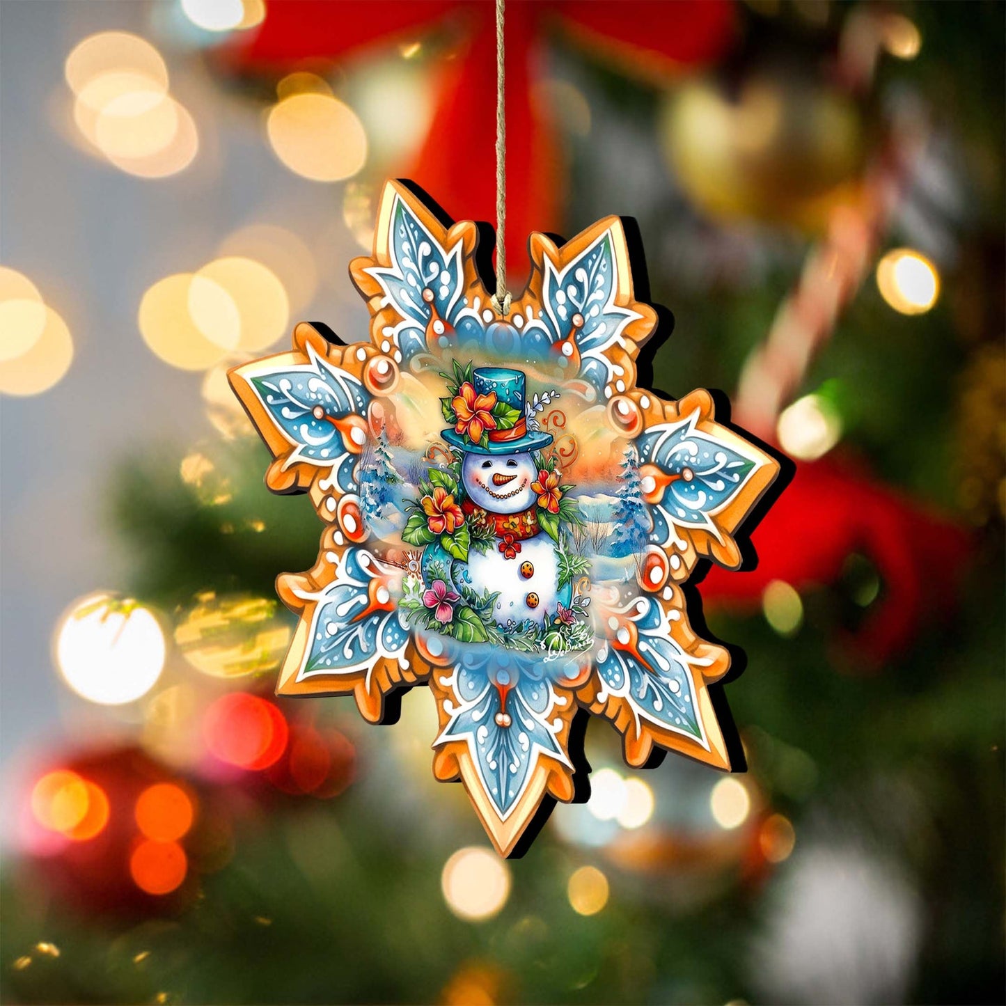 Snowman Snowflake Wooden Ornaments by G. Debrekht - Christmas Santa Snowman Decor - 8688425