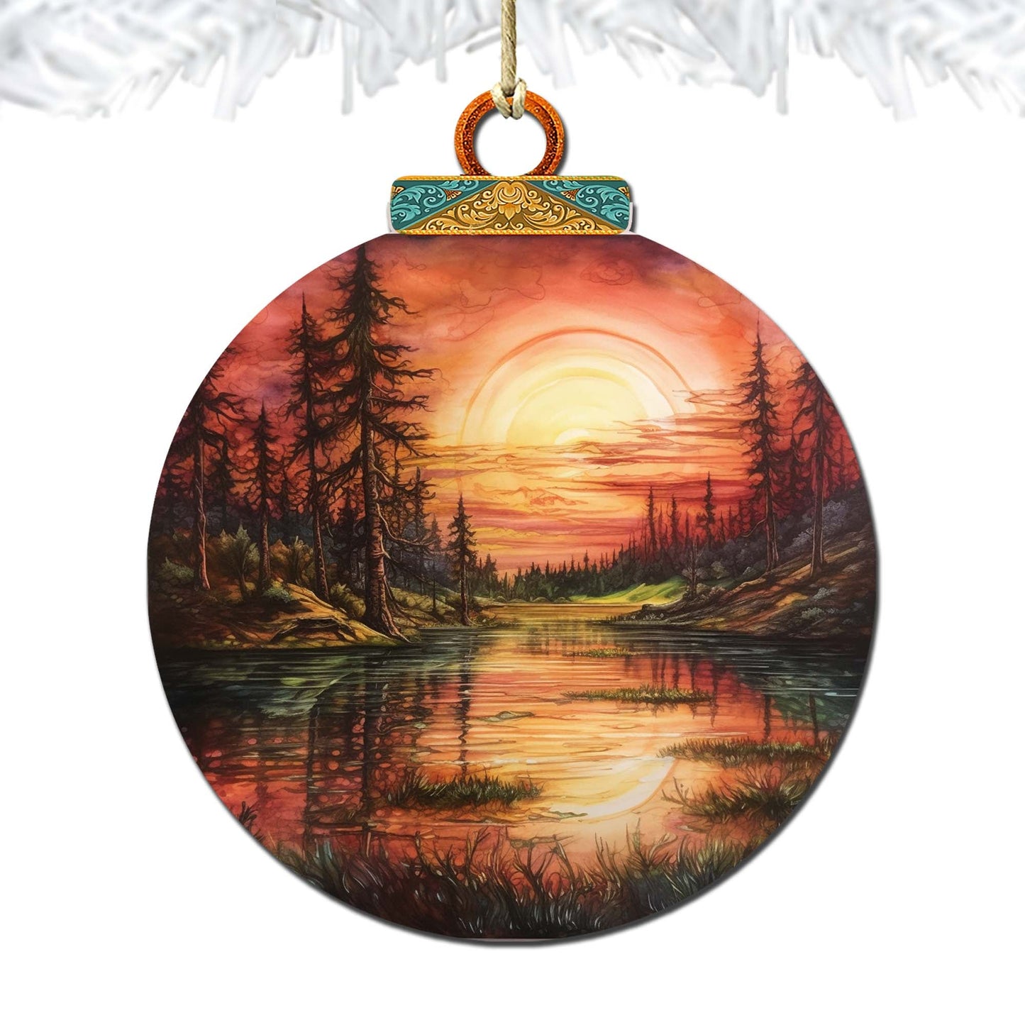 Red Sunset in Alaska Wooden Ornaments by G.Debrekht - Wildlife Holiday Decor - 870077