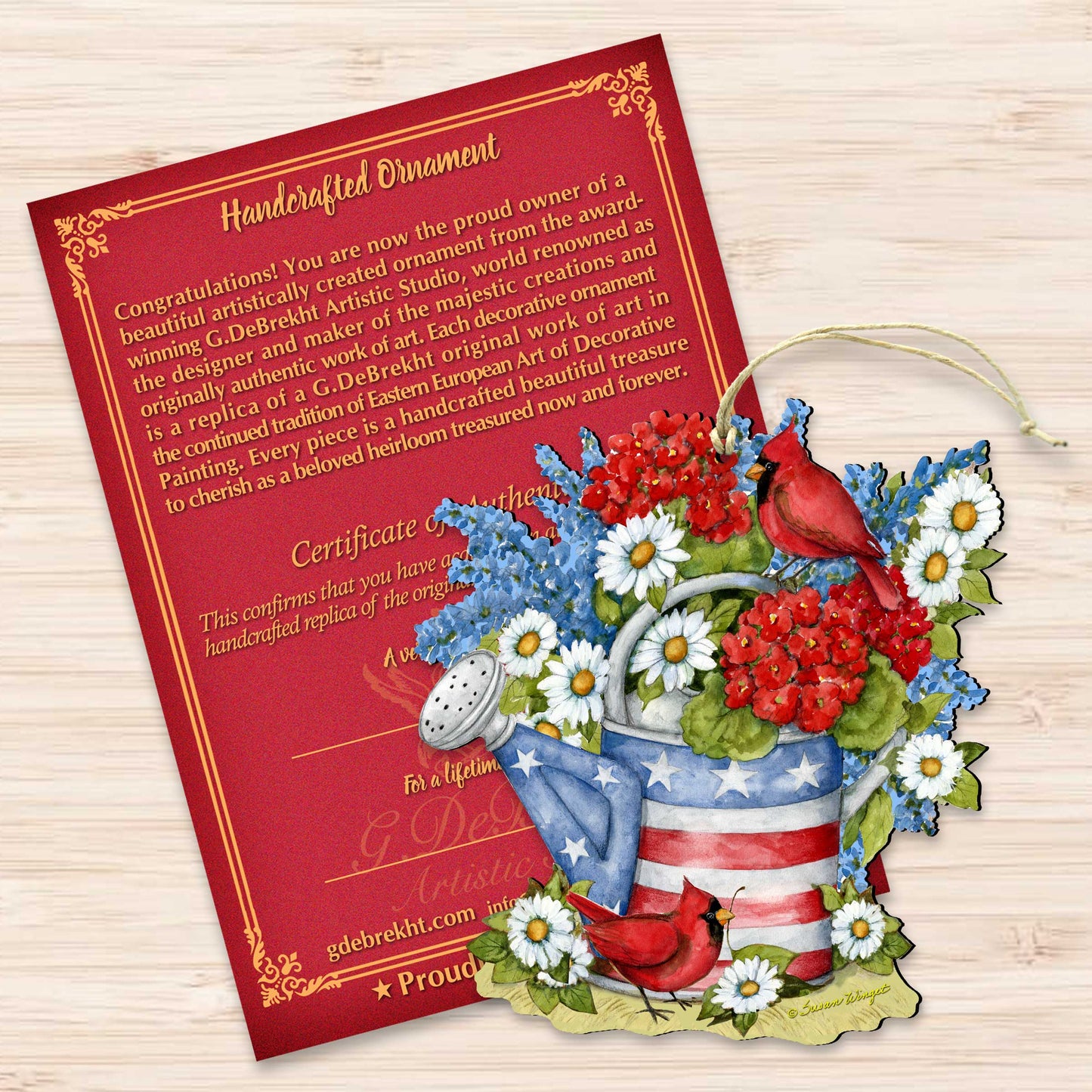 Patriotic Decoration American Watering Can - Flowerpot Ornament - Handmade Gift Rustic Adornment - Wooden Ornament by Susan Winget - 8471212-SW