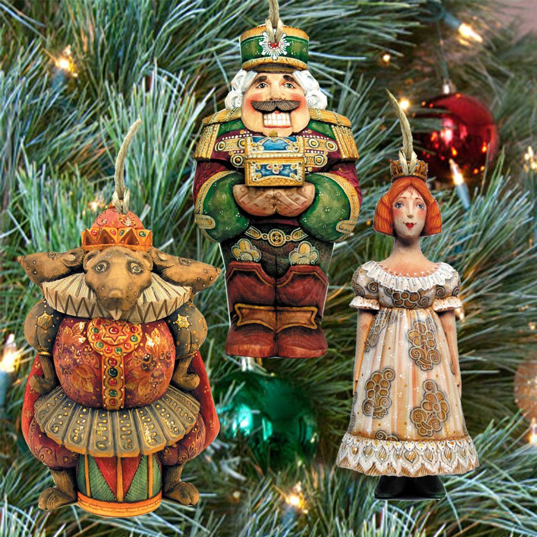 Nutcracker Wooden Ornaments Set of 3 by G. DeBrekht - Christmas Decor - 8100010S3