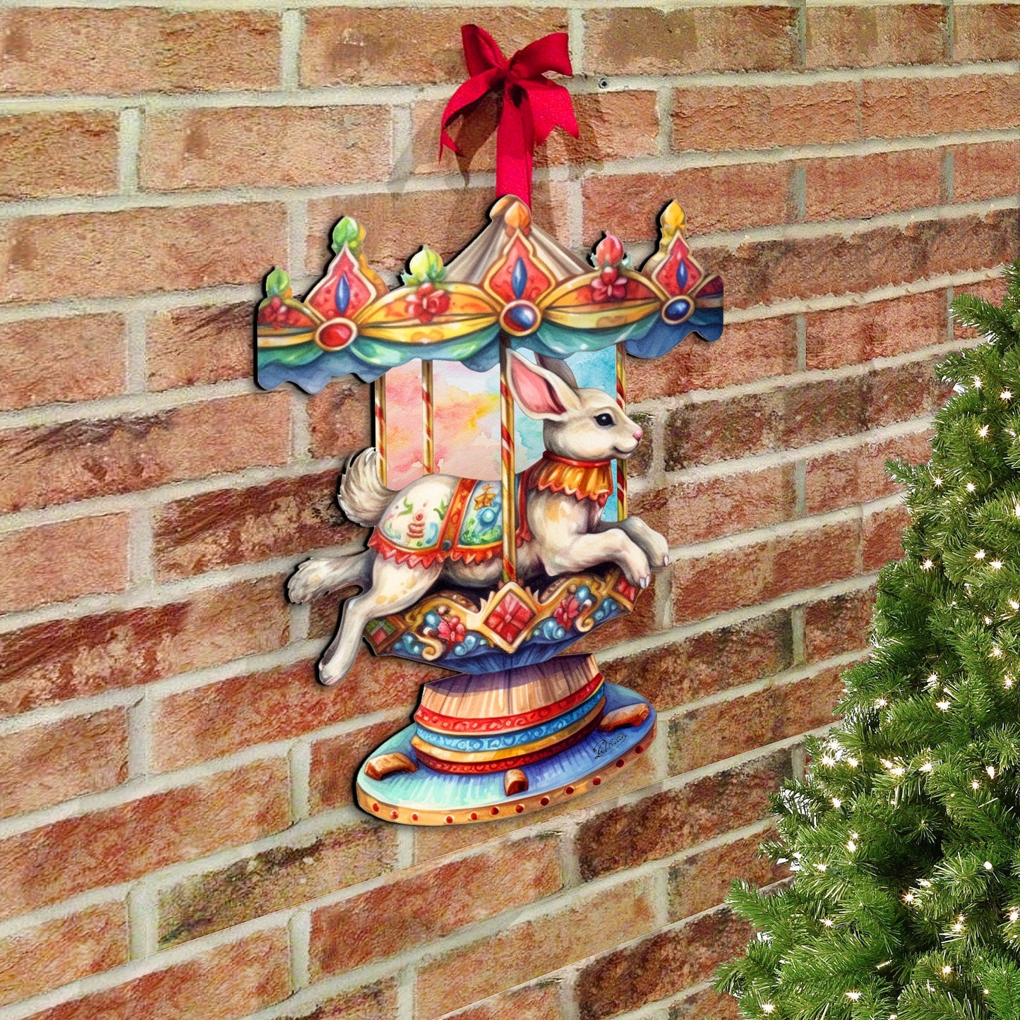 Carousel Bunny Holiday Door Decor by G. Debrekht - Christmas Decor - 8611084H