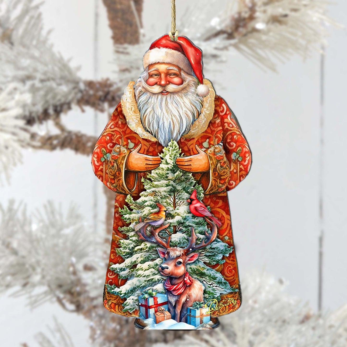 Santa with Forest Friends Wooden Ornaments by G. Debrekht - Christmas Santa Snowman Decor - 8691409