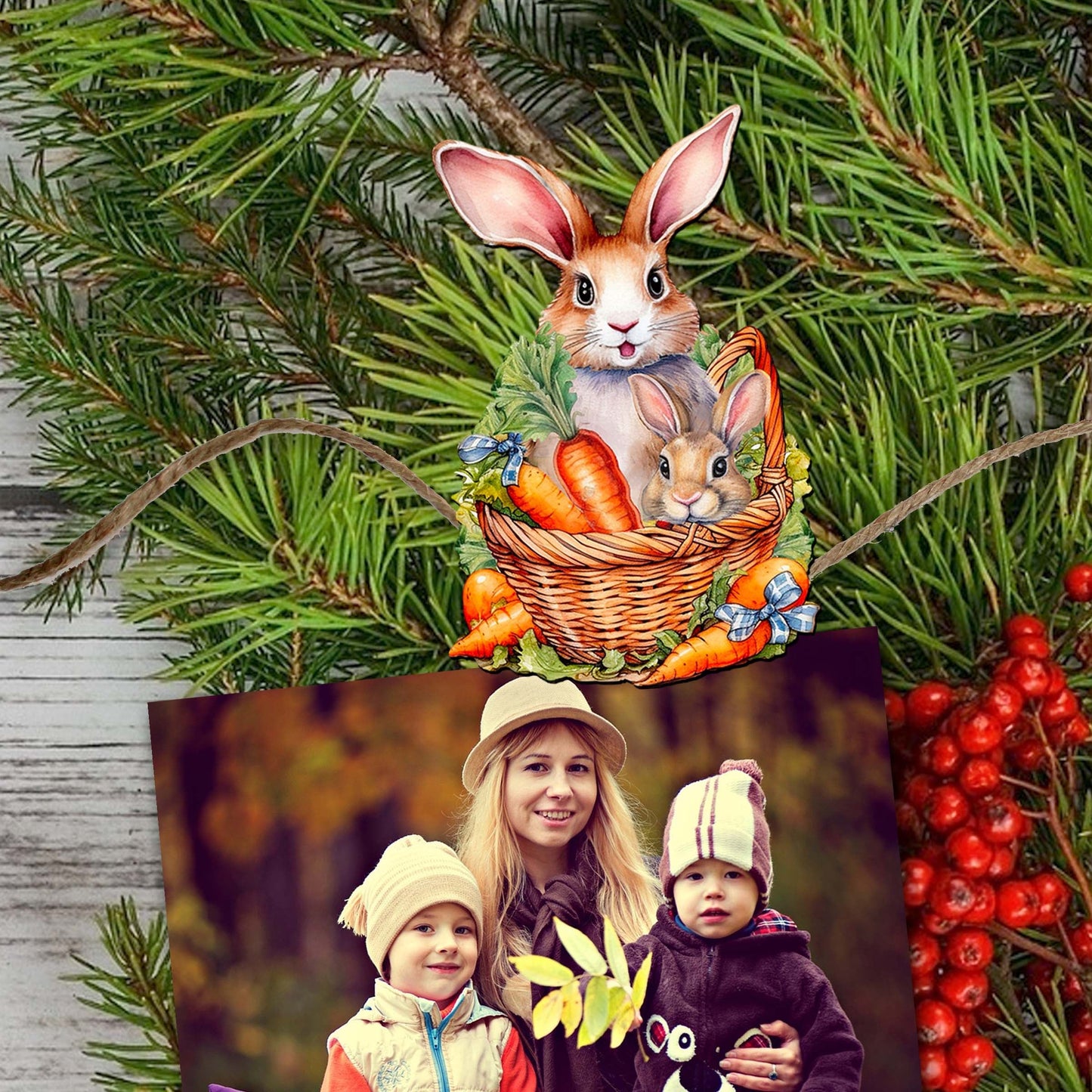 Eggs and Bunnies Decorative Wooden Clip-on Ornaments Set of 3 by G. Debrekht - Easter Decor - 8091057C-S3