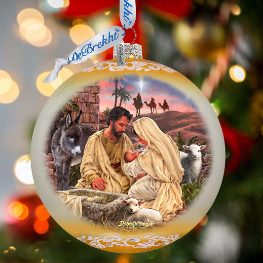 A Miracle Is Born in Gold Lg Glass Ornament by D. Gelsinger - Nativity Holiday Decor - 73952G