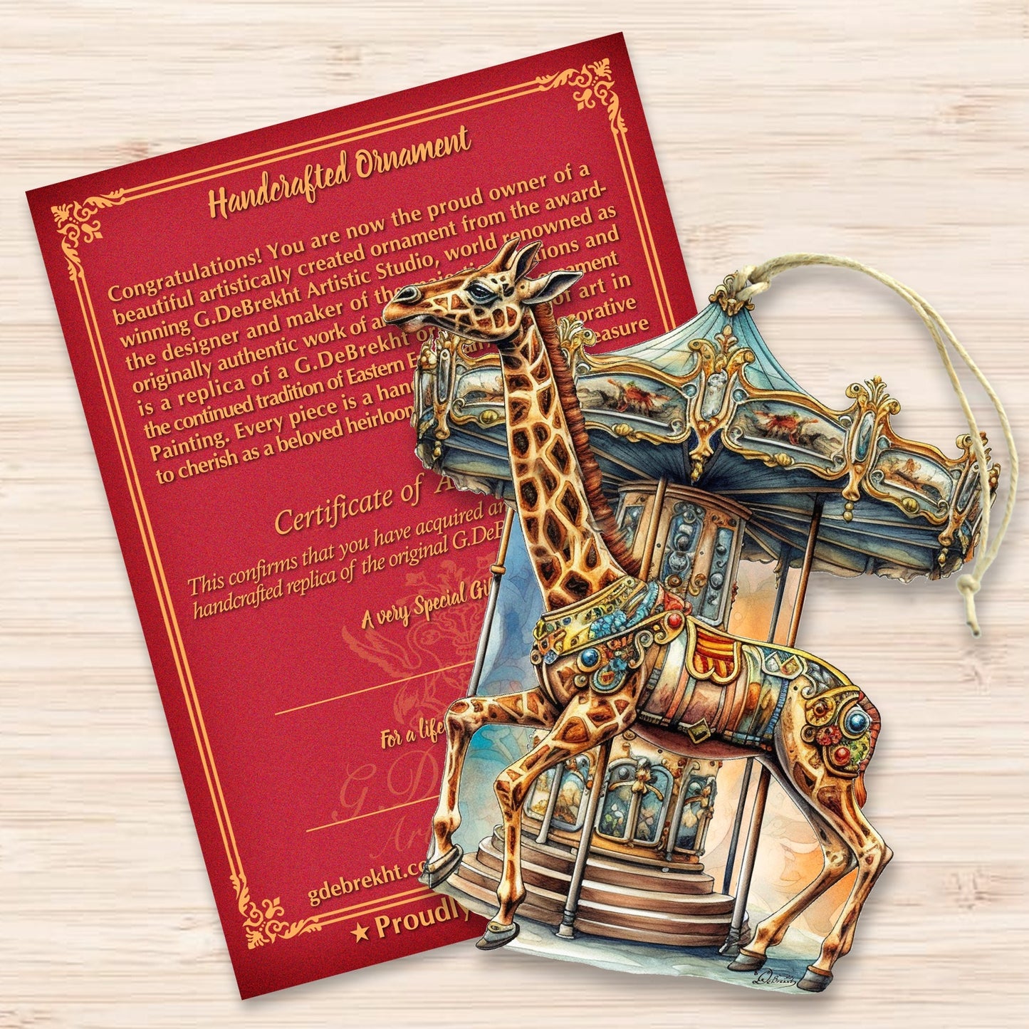 Carousel Giraffe Wooden Ornaments by G. Debrekht Christmas Decor - 8611028