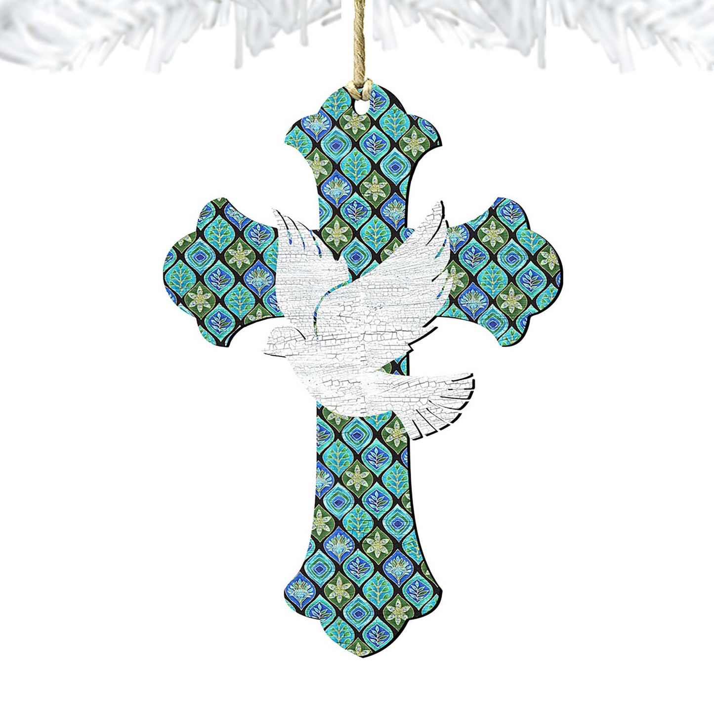 White Doves Cross Wooden Ornaments by G. DeBrekht - Nativity Holiday Decor - 8191163-2