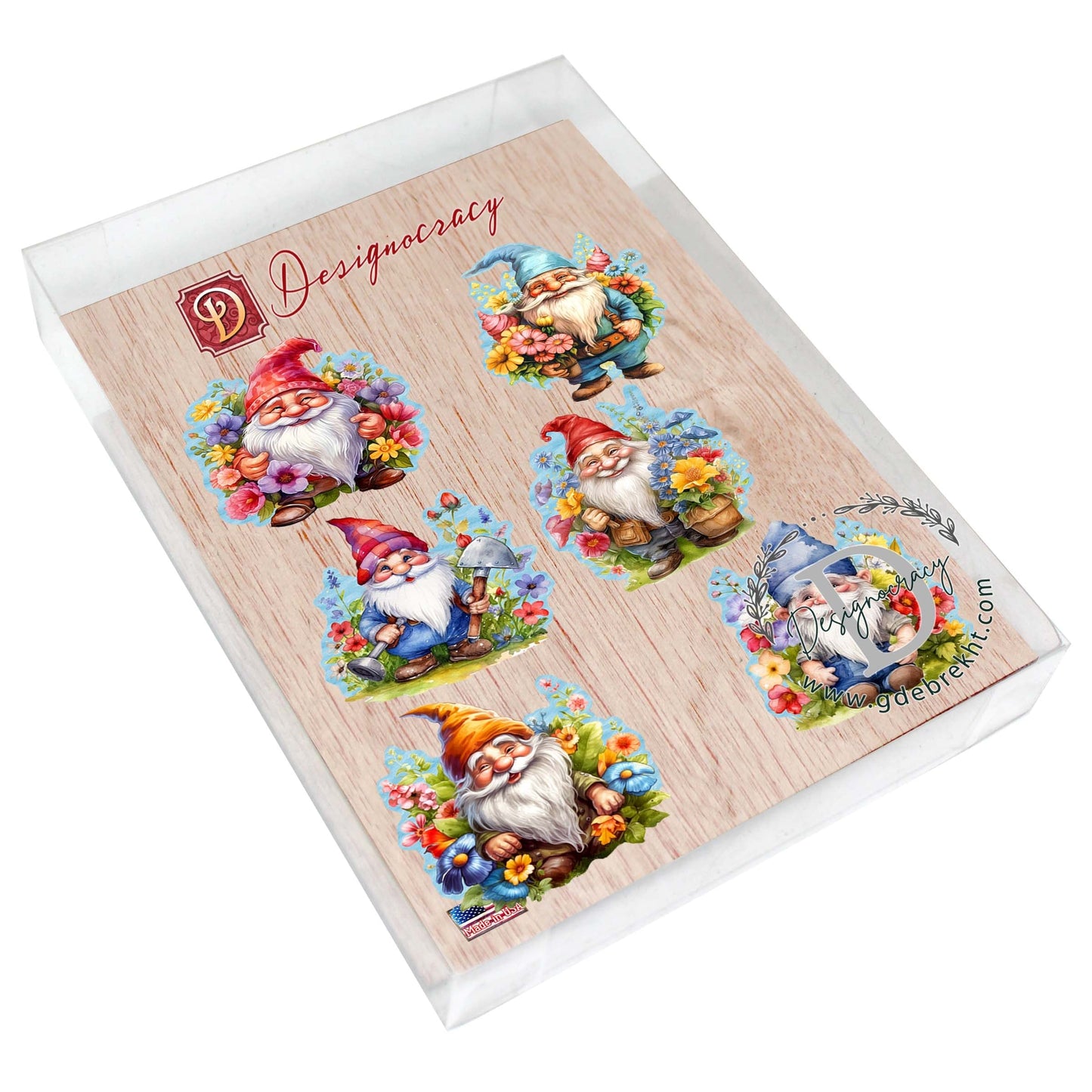 Garden Gnomes Decorative Wooden Magnets Set of 6 by G. Debrekht - Easter Spring Decor - 8090030G-S6