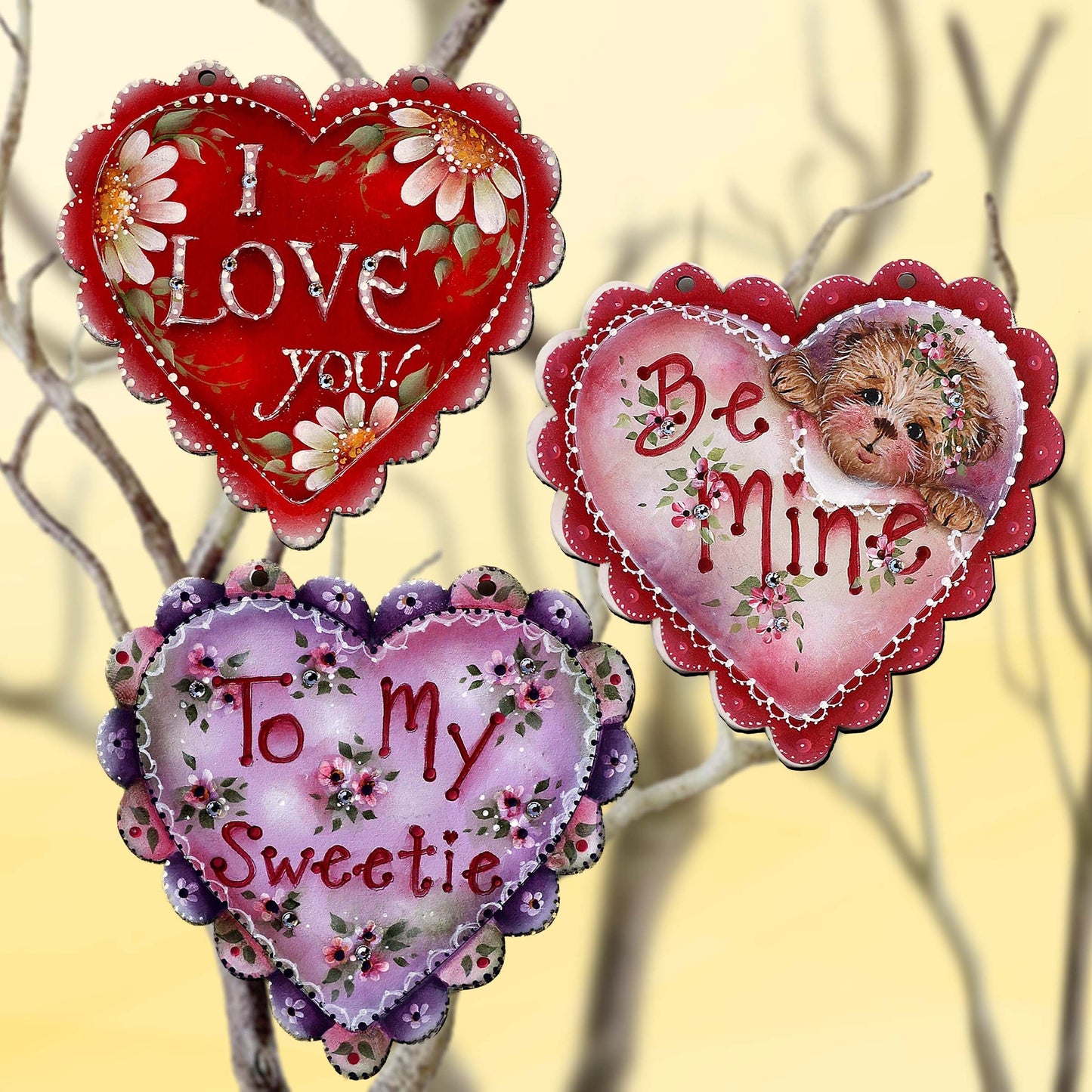 Heart of Love Decorative Wooden Clip-on Ornaments Set of 3 by Jamie Mills-Price - Love Kids Family Decor - 8091054C-MP-S3