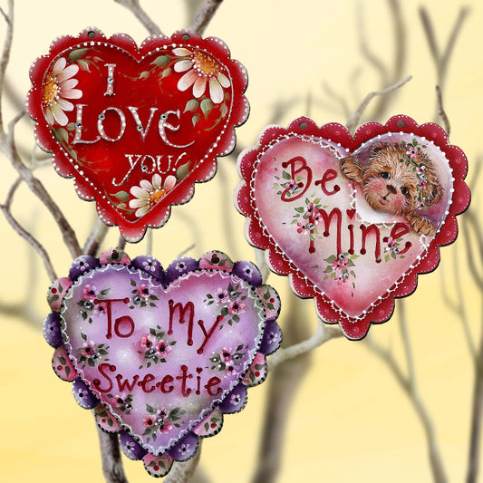 Heart of Love Decorative Wooden Clip-on Ornaments Set of 3 by Jamie Mills-Price - Love Kids Family Decor - 8091054C-MP-S3