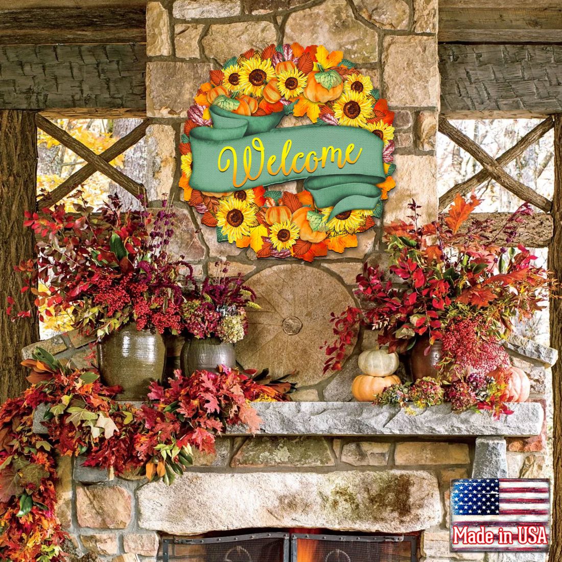 Flower Fall Holiday Door Wreath by G. DeBrekht - Thanksgiving Halloween Decor - 8185305-2H