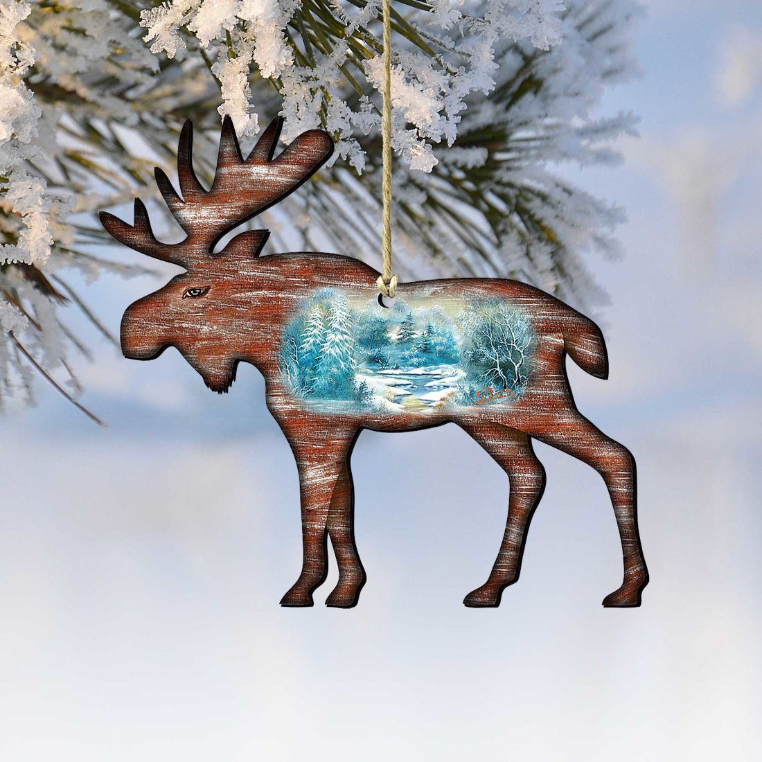 Woodsy Moose Christmas Wooden Ornaments by G. DeBrekht - Wildlife Holiday Decor - 8198222