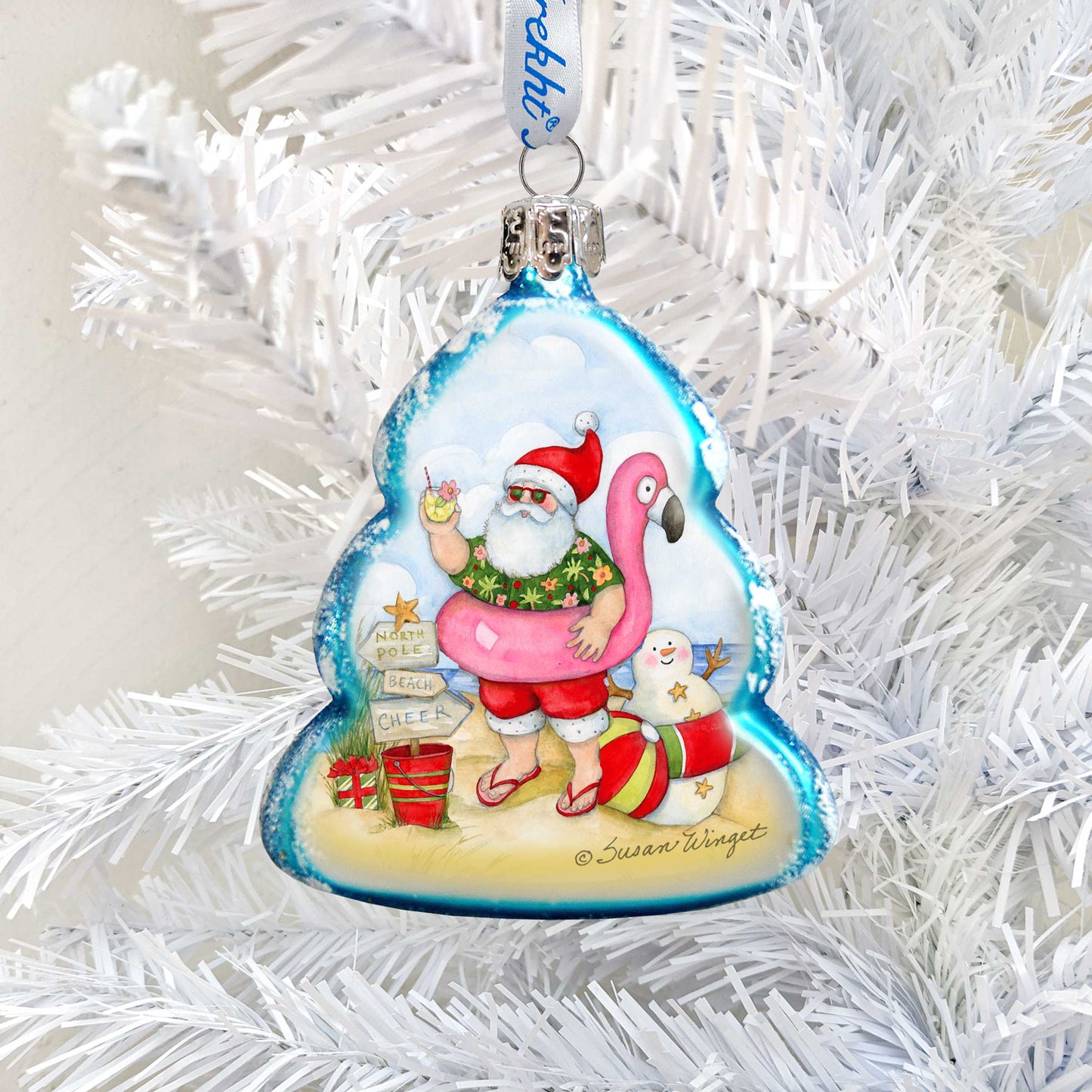 Santa with Flamingo Toy Mercury Glass Ornaments by Susan Winget - Christmas Decor - 776040-SW