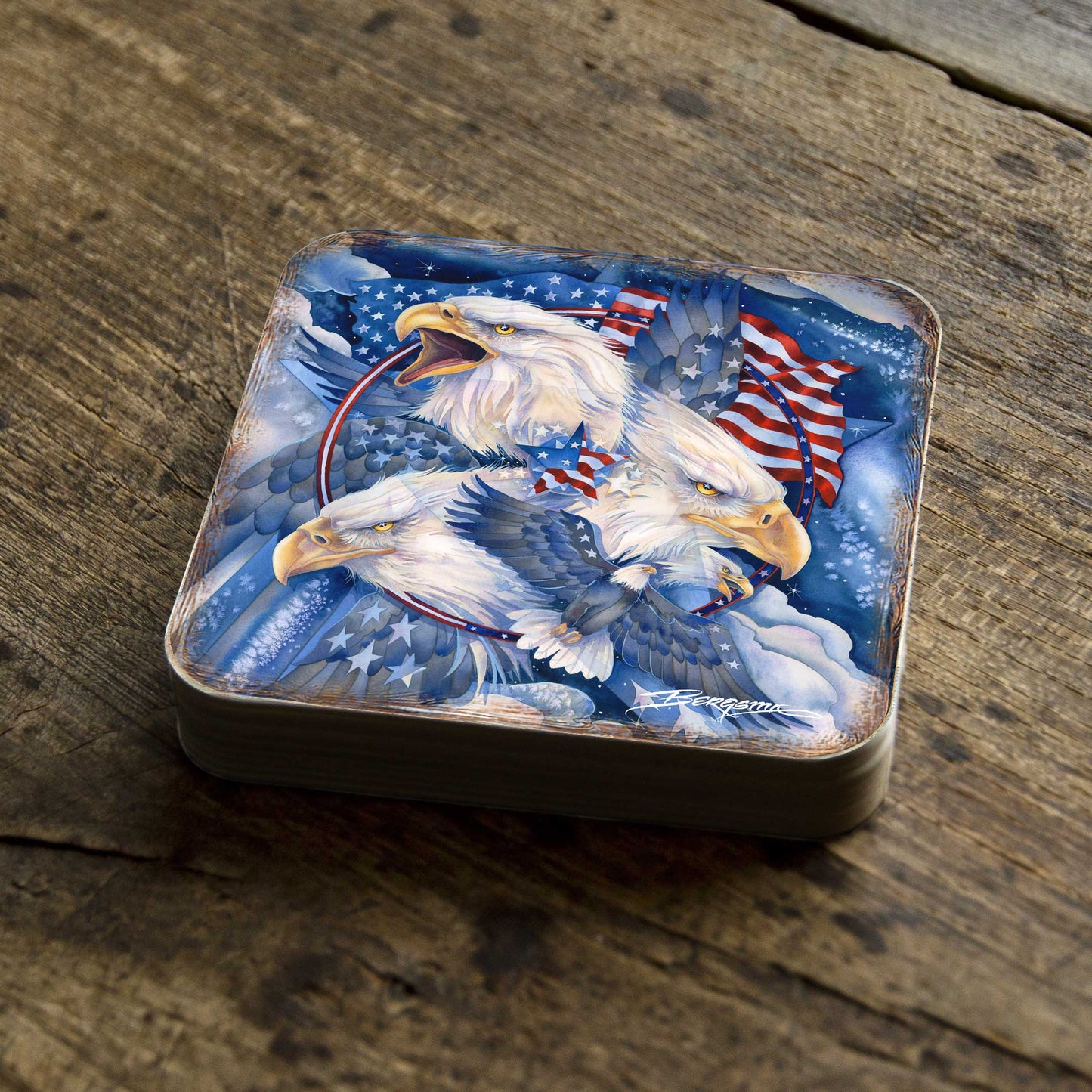 Allegiance American Patriotic Eagles Wooden Cork Coasters Gift Set of 4 by J. Bergsma - Wildlife Decor  - 8199470C-S4