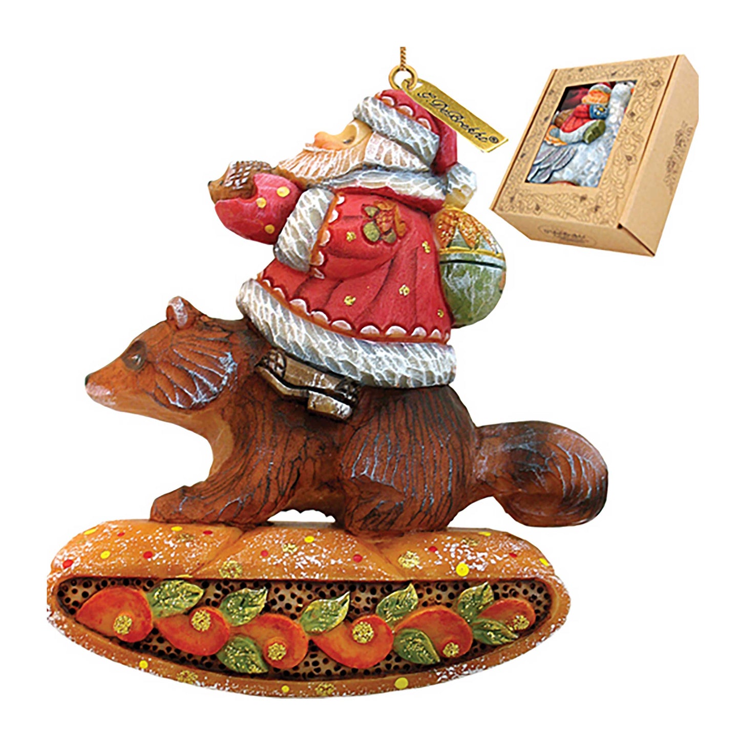 Santa On Raccoon Sculpted Hand-Painted Christmas Ornament by G. DeBrekht - Christmas Santa Snowman Decor - 63132
