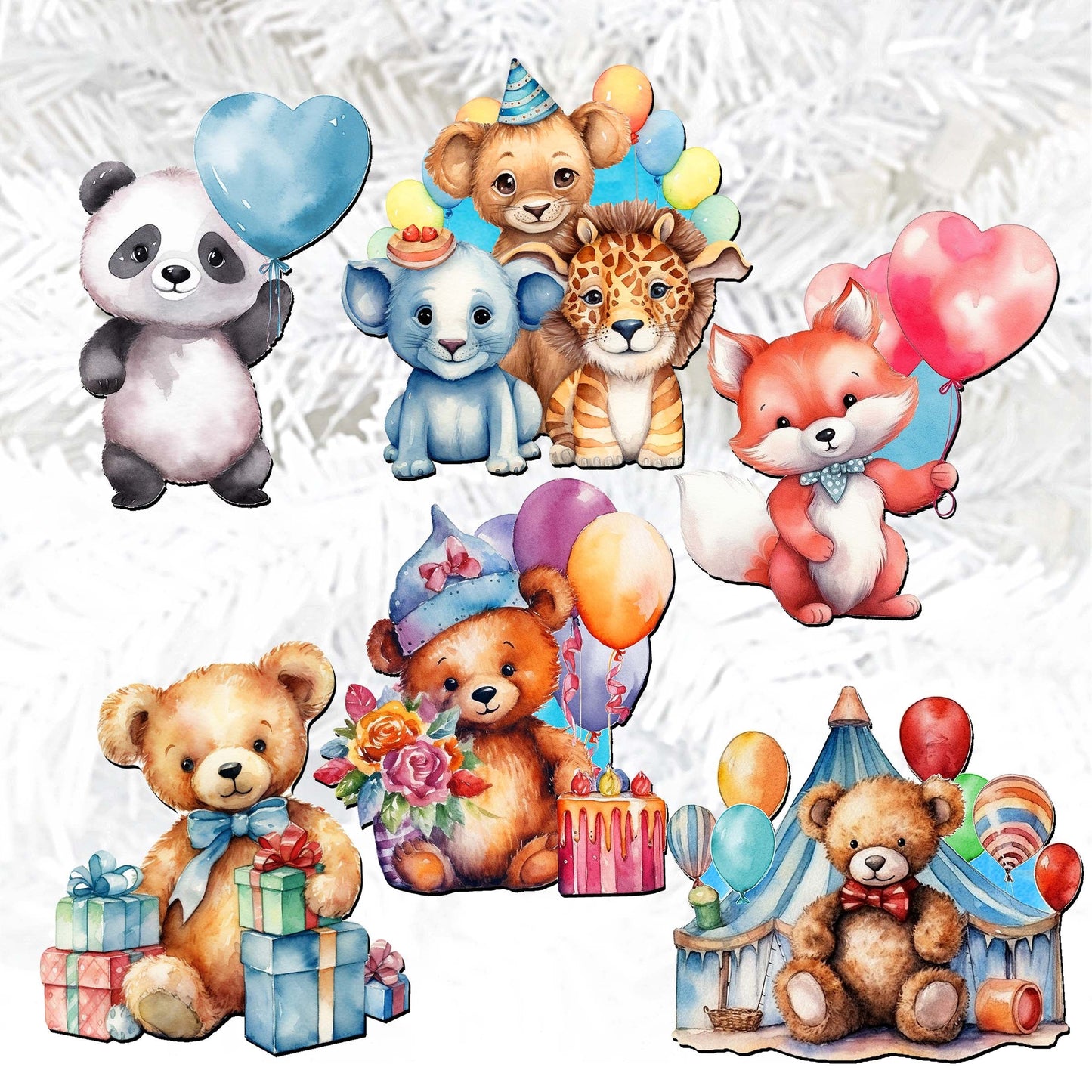 Happy Birthday Decorative Wooden Clip-on Ornaments Set of 6 by G. Debrekht - Christmas Decor - 8090035C-S6