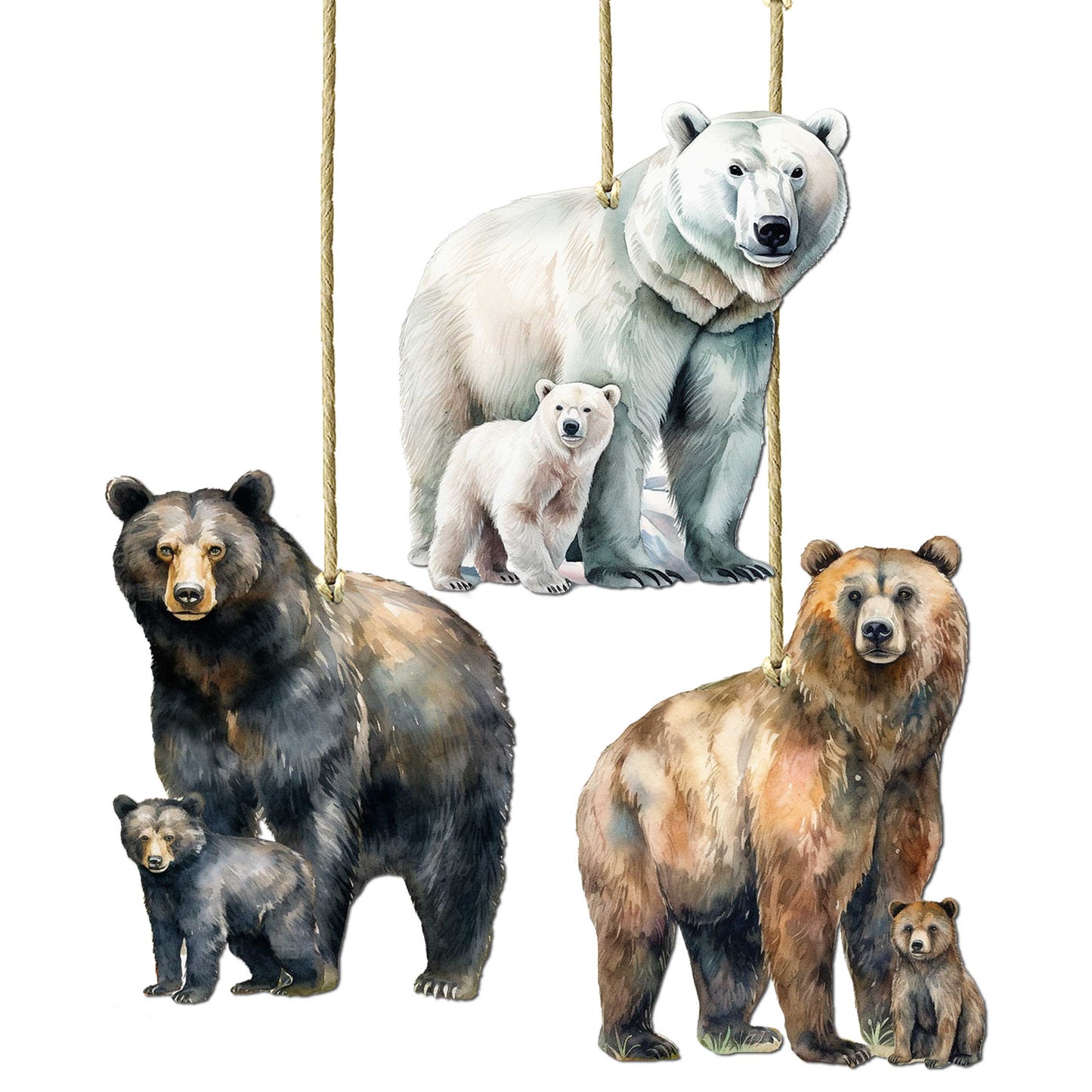 Alaskan Bears Wooden Ornaments Set of 3 by G. Debrekht - Wildlife Holiday Decor - 8091320S3