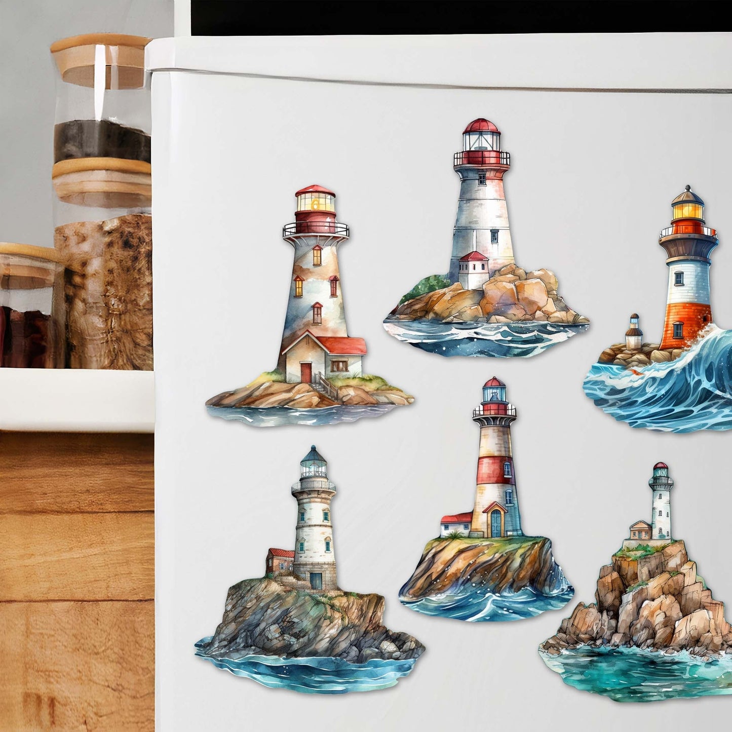 Lighthouse Decorative Wooden Magnets Set of 6 by G. Debrekht - Coastal Decor - 8090022G-S6
