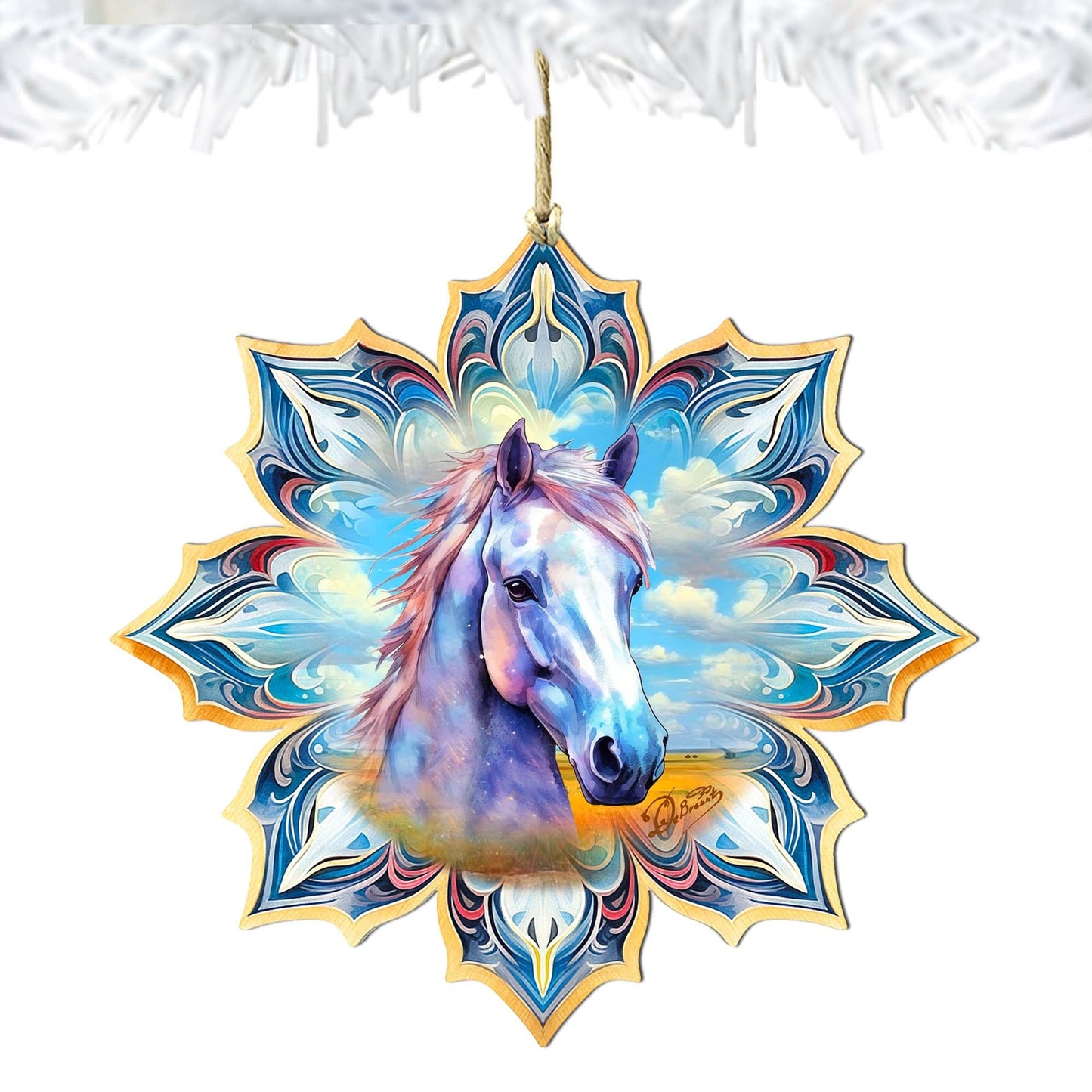 White Horse Snowflake Wooden Ornaments by G. Debrekht - Nature Wildlife Decor - 8688433