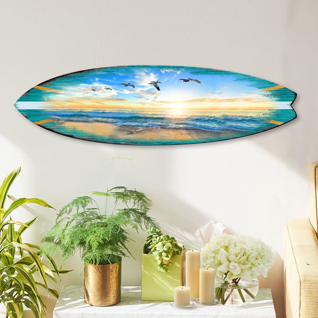 Sunset Surfboard Coastal Door Art by G. DeBrekht - Coastal Sea-Life Decor - 8490103HS