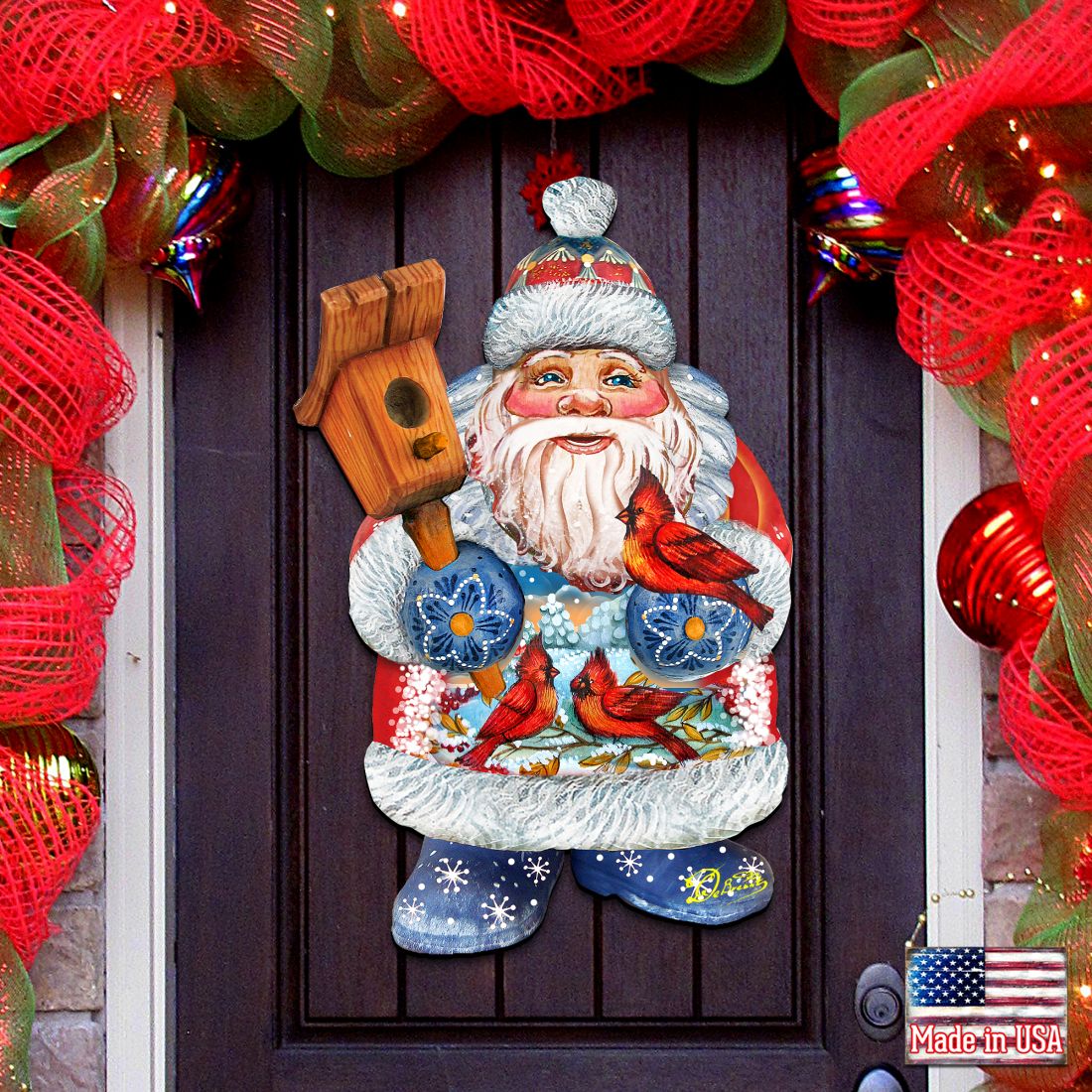Holiday Bird Christmas Door Decor by G. DeBrekht - Christmas Santa Snowman Decor - 8118023H