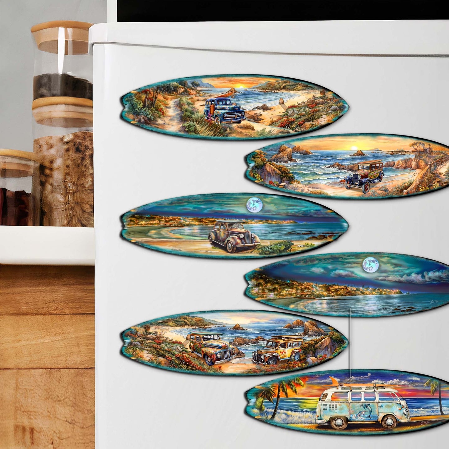 Ocean View Surfboards Decorative Wooden Magnets Set of 6 by G. Debrekht - Coastal Decor - 8090068G-S6