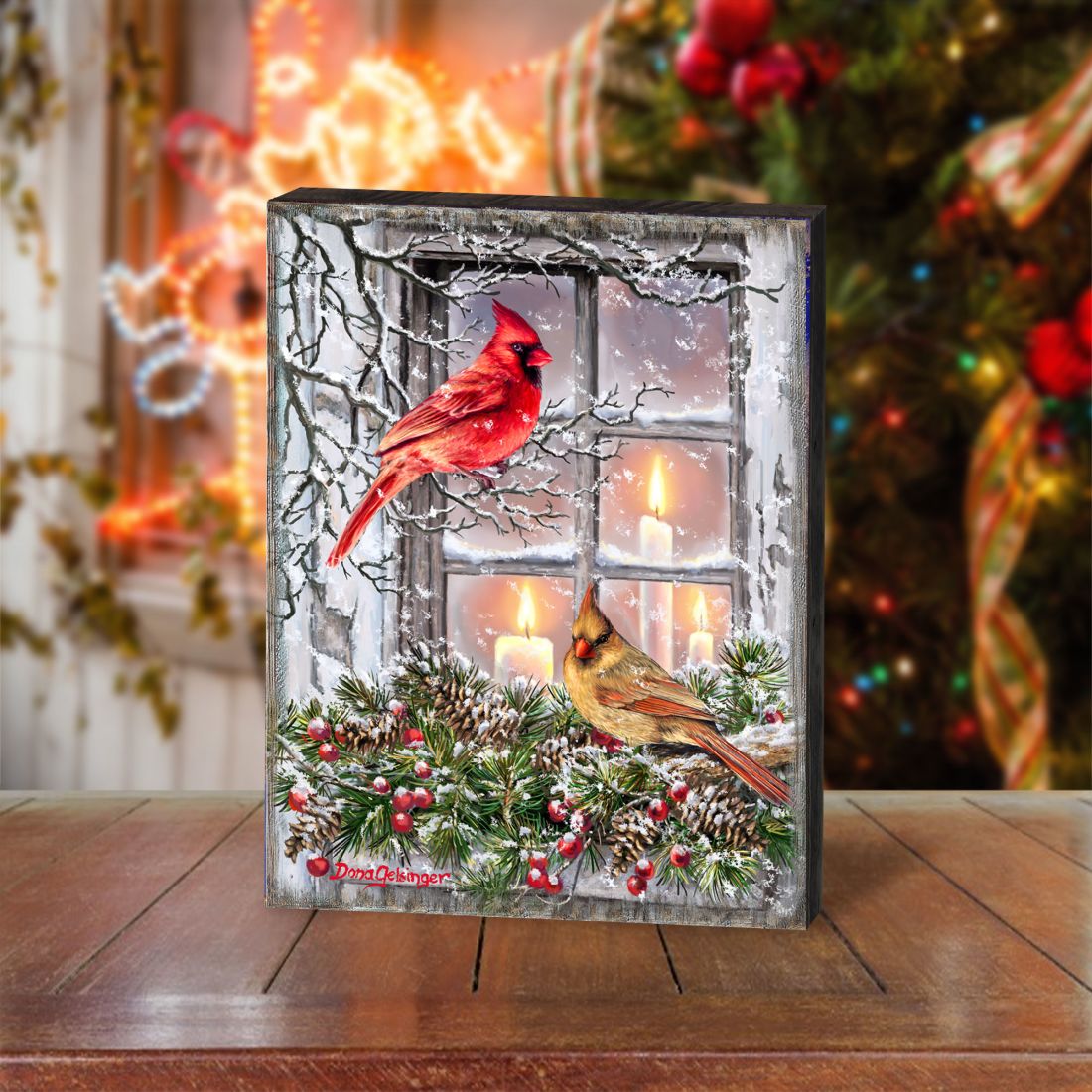 Winter House Birds Art Wooden Wall Art by D. Gelsinger - Nature Wildlife Decor  - 95667B-DG