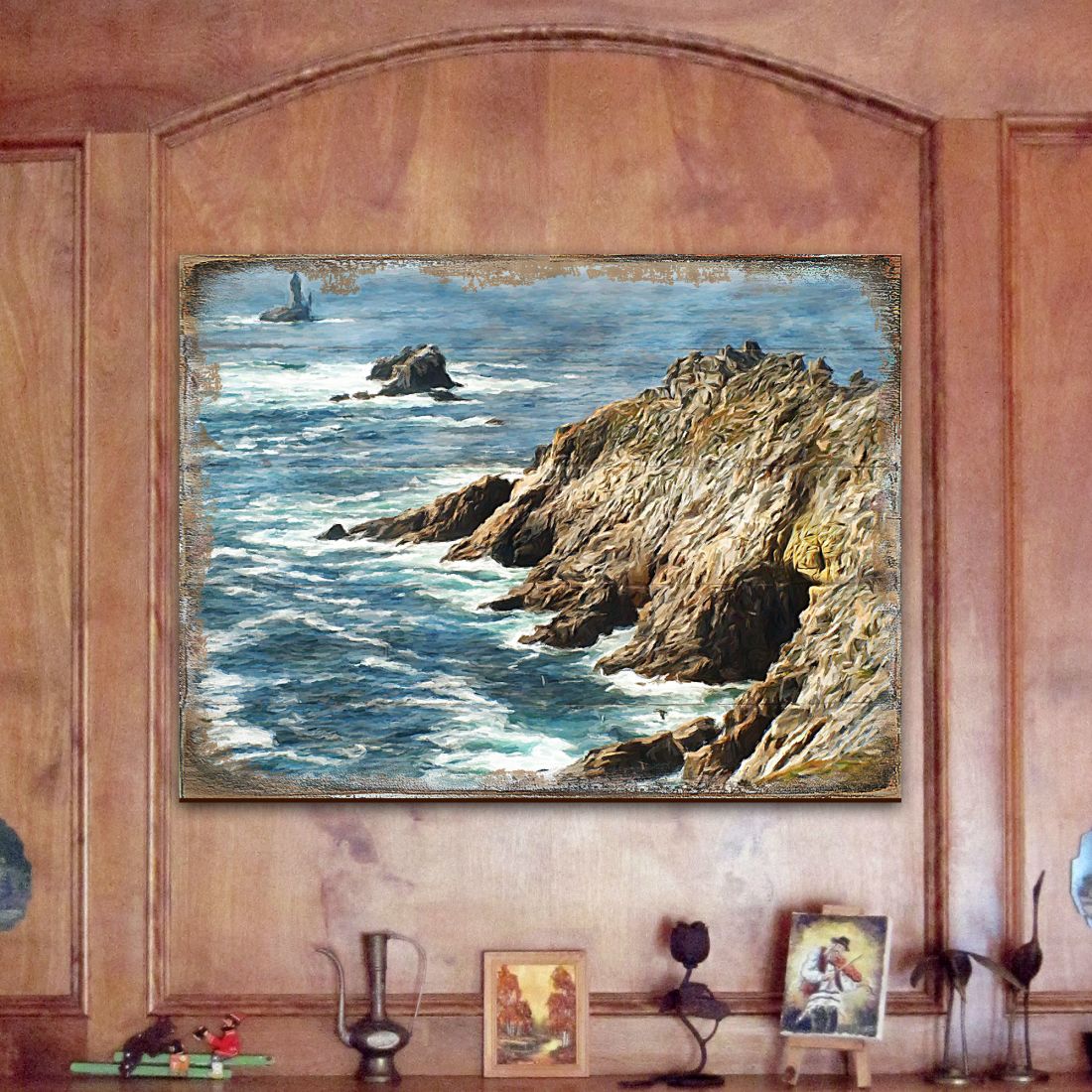 Ocean Cliff Wood Wooden Coastal Wall Art by Nature Wonders - Coastal Sea-Life Decor - 95240B
