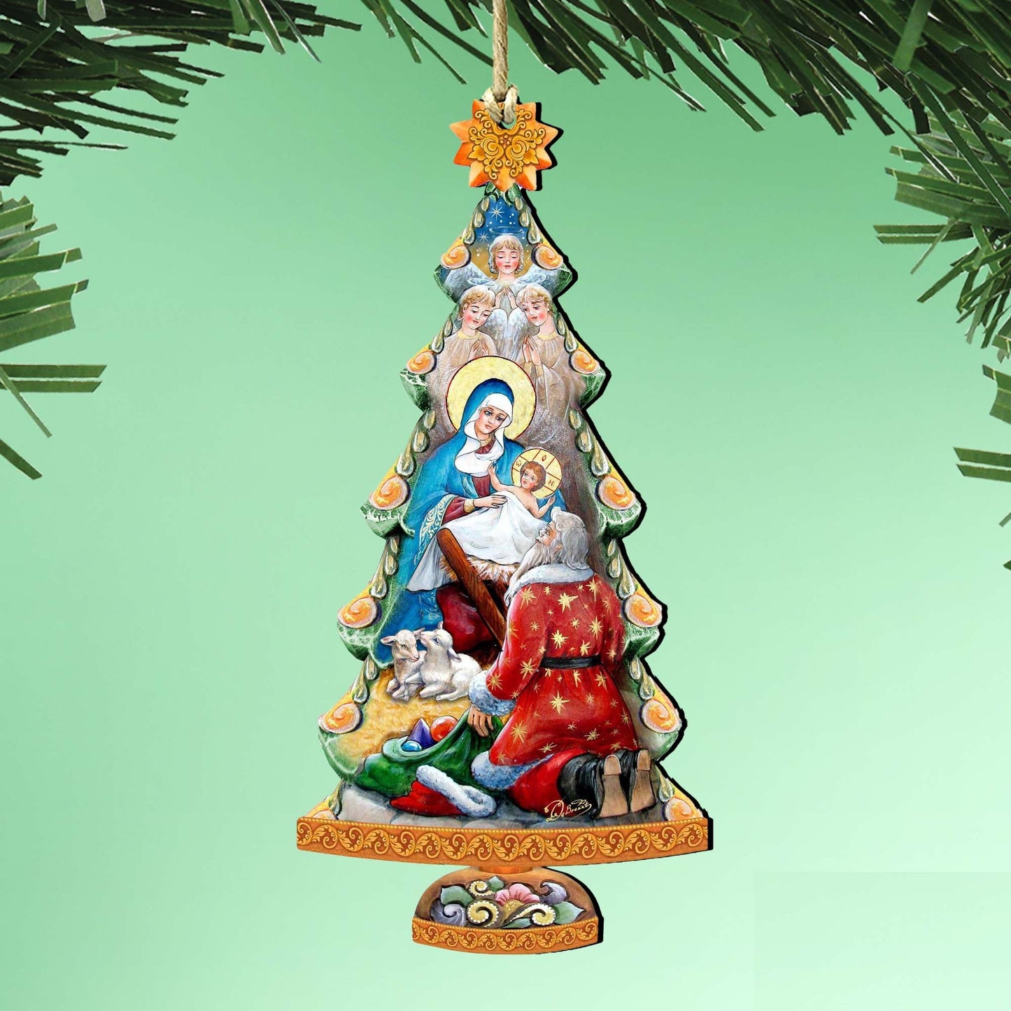 Adoration Nativity Tree Wood Ornaments Pair G. DeBrekht - Designocracy - 8128833-2