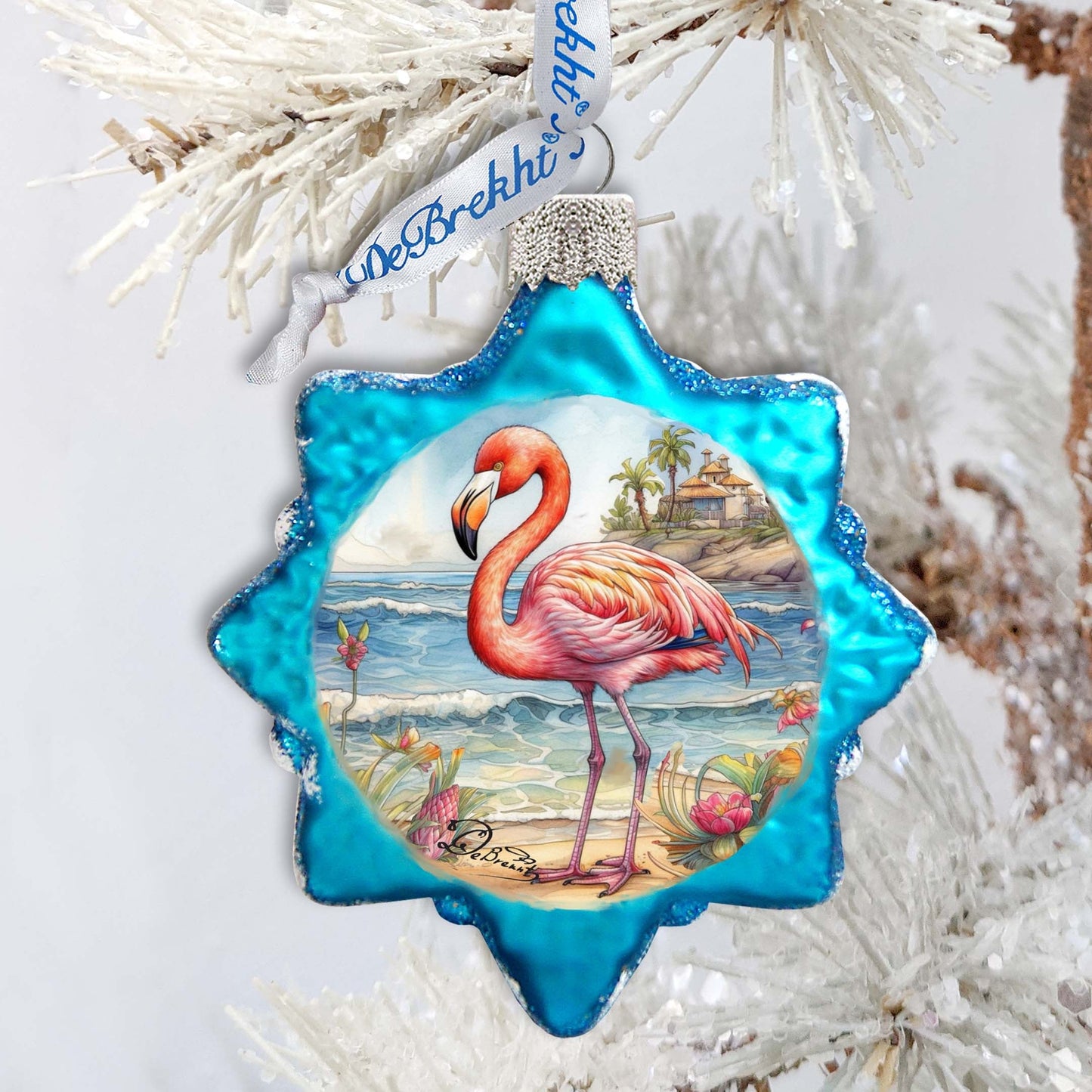 Nautical Christmas Ornaments - Flamingo Keepsake Glass Ornaments by G. Debrekht - Coastal Holiday Decor - 777394