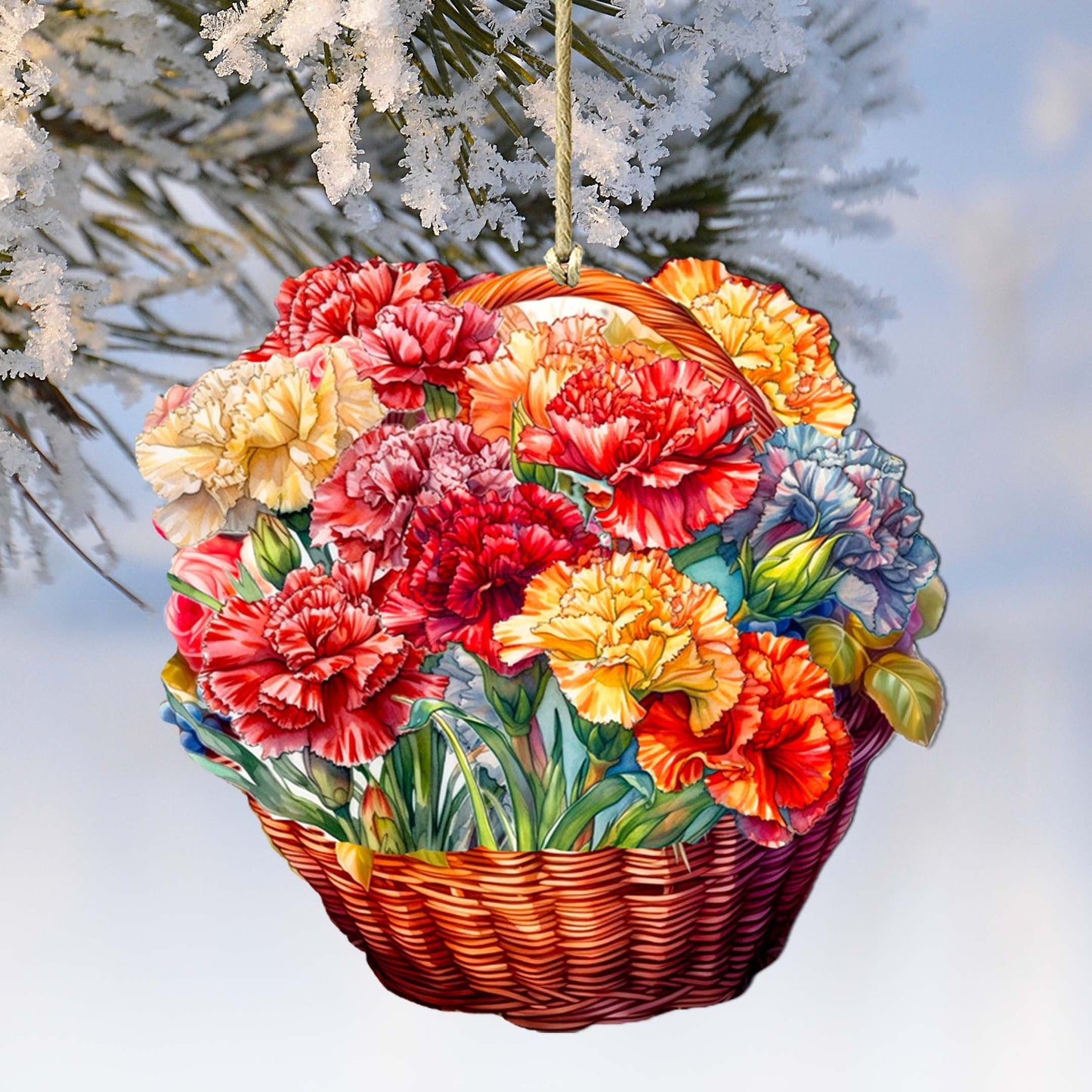 Carnation Basket Wooden Ornaments by G. Debrekht - Love Family Decor - 8688315