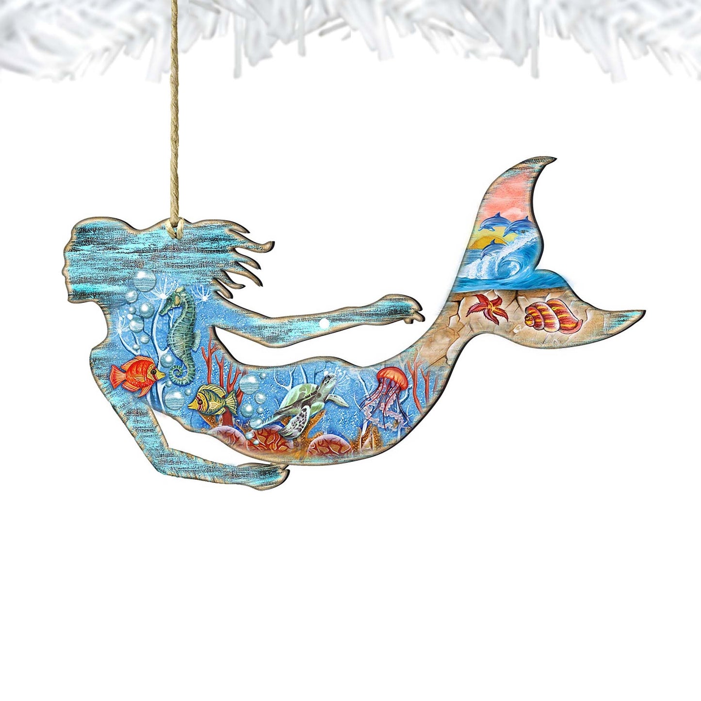 Sea World Mermaid Wooden Ornaments by G. DeBrekht - Coastal Holiday Decor - 81985142