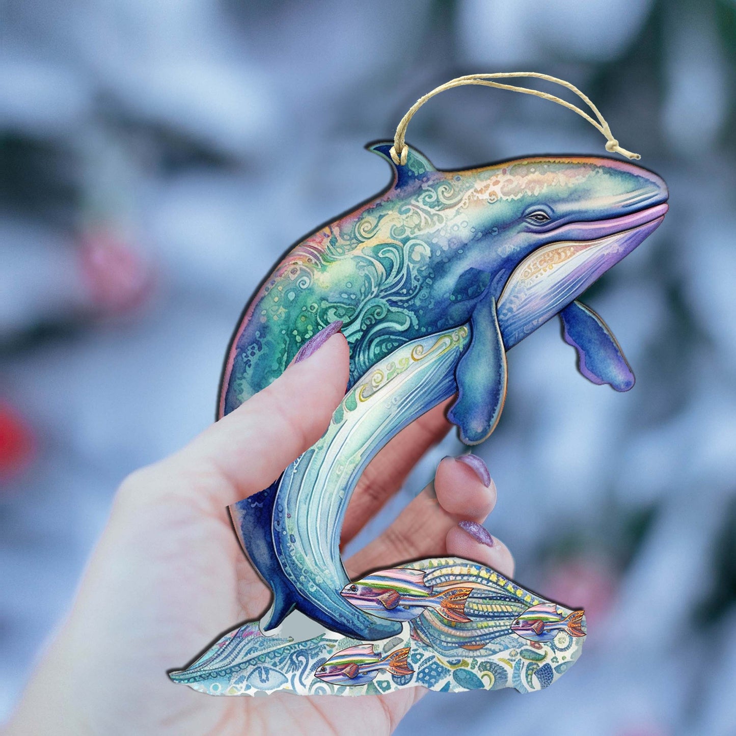Alaskan Fairy Whale Wooden Ornaments by G.Debrekht - Wildlife Holiday Decor - 8710107-3