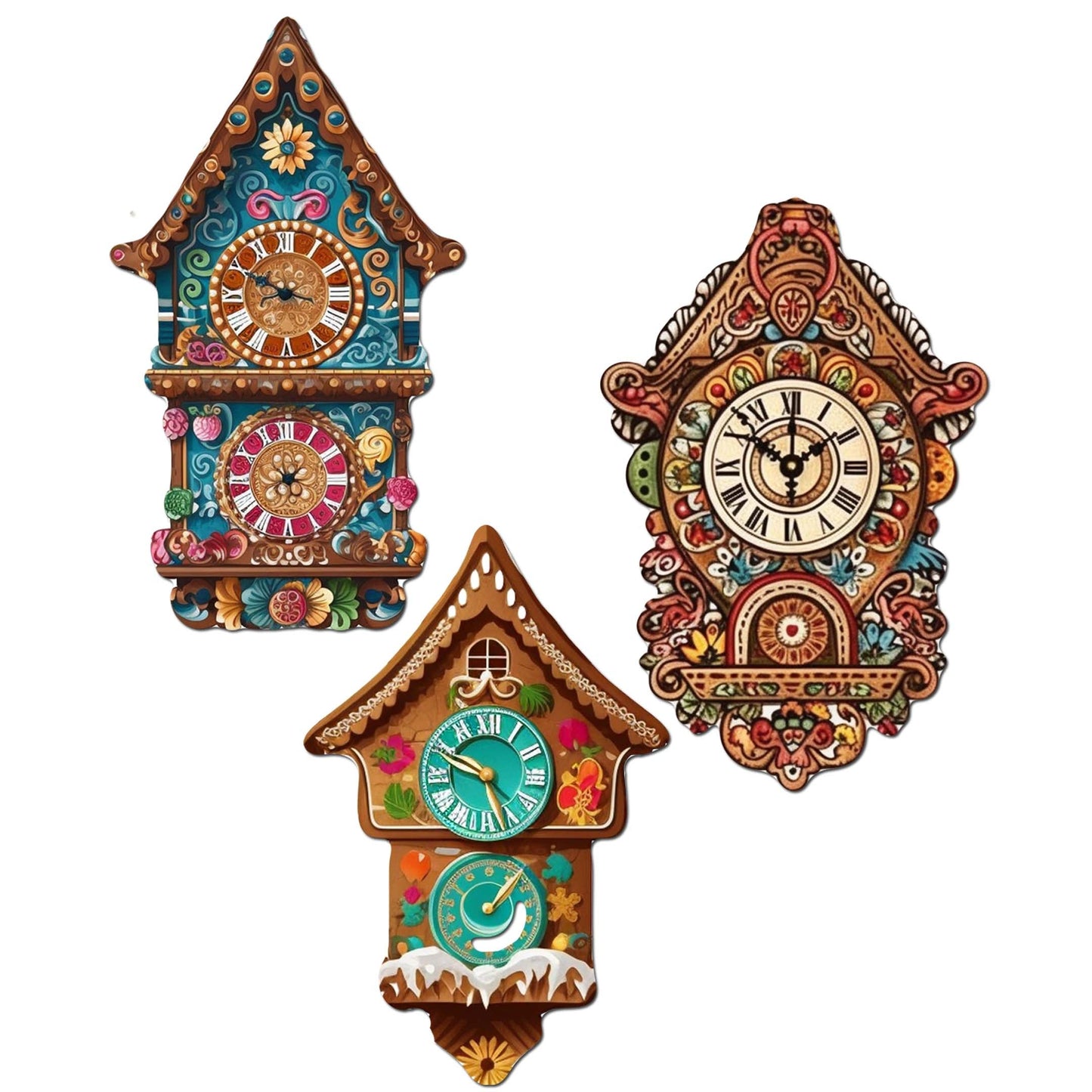 Miniature clock Decorative Wooden Clip-on Ornaments Set of 3 by G. Debrekht - Christmas Decor - 8091020C-S3