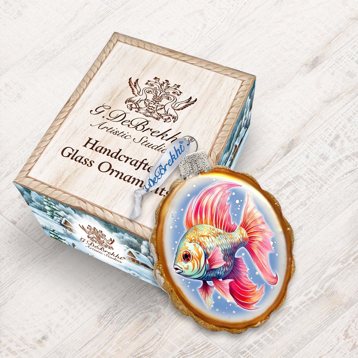 Coastal Decorations - Red Fins Fish Keepsake Glass Ornaments by G. Debrekht - Christmas Decor - 777408