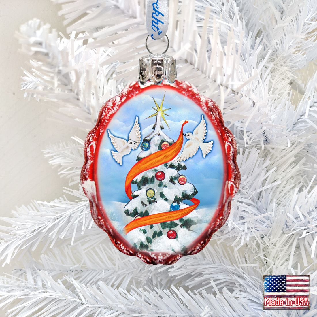 Dove Tree of Piece Mercury Glass Ornament by G. DeBrekht - Christmas Decor - 777316