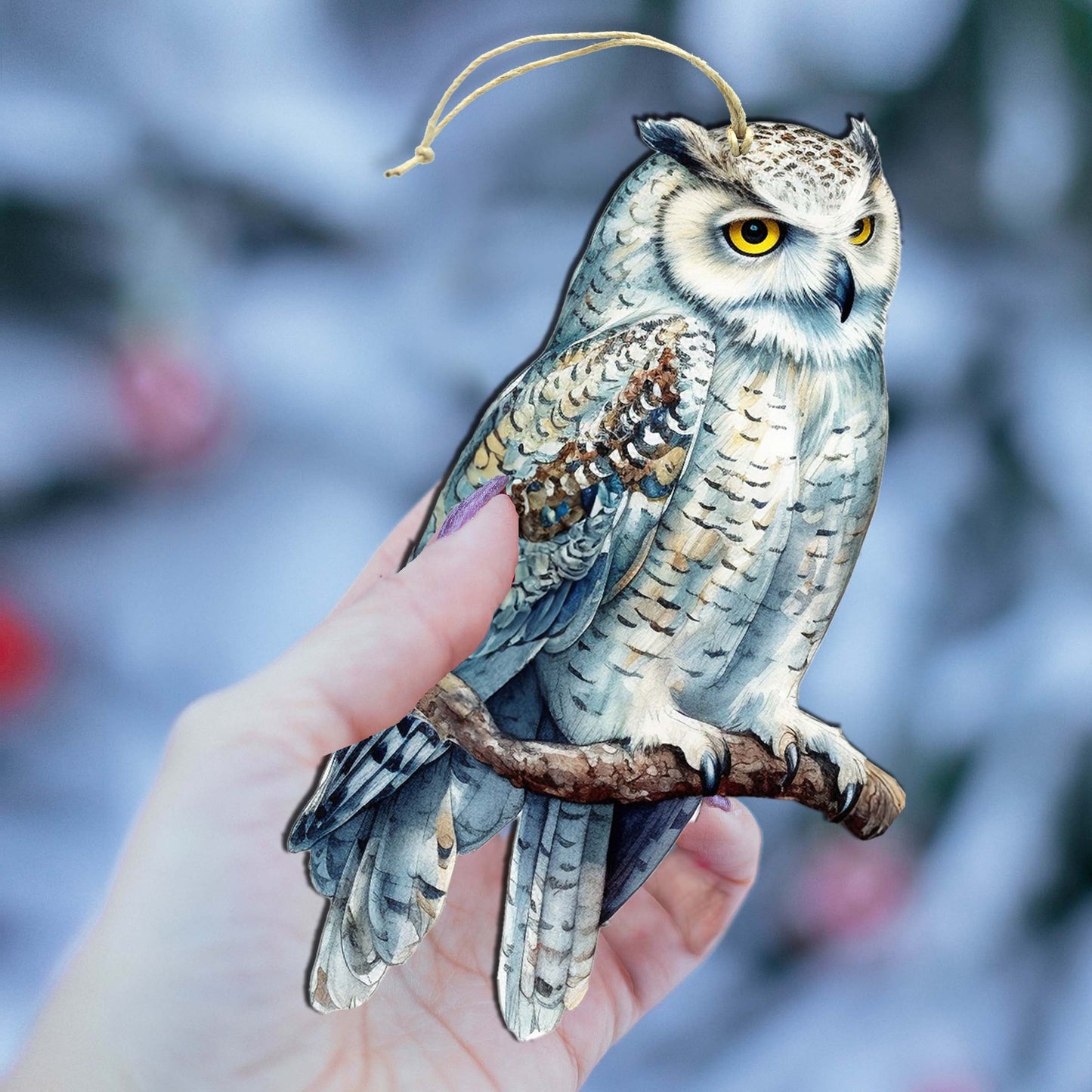 Alaskan Snowy Owl Wooden Ornaments by G.Debrekht - Wildlife Holiday Decor - 8710004-5