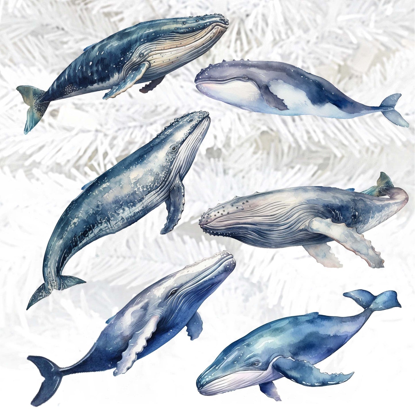 Coastal Giants Humpback Whales Decorative Wooden Clip-on Ornaments Set of 6 by G. Debrekht - Wildlife Decor - 8090103C-S6